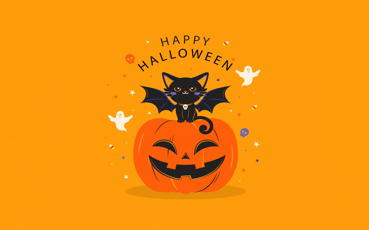Happy Halloween Wallpaper 4K, Halloween Bats, Halloween Pumpkin