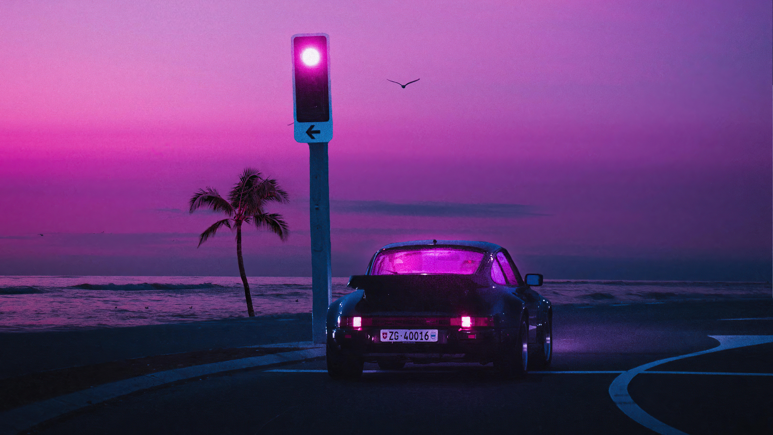 Porsche Miami Nights Synthwave 4k 1440P Resolution HD 4k Wallpaper, Image, Background, Photo and Picture