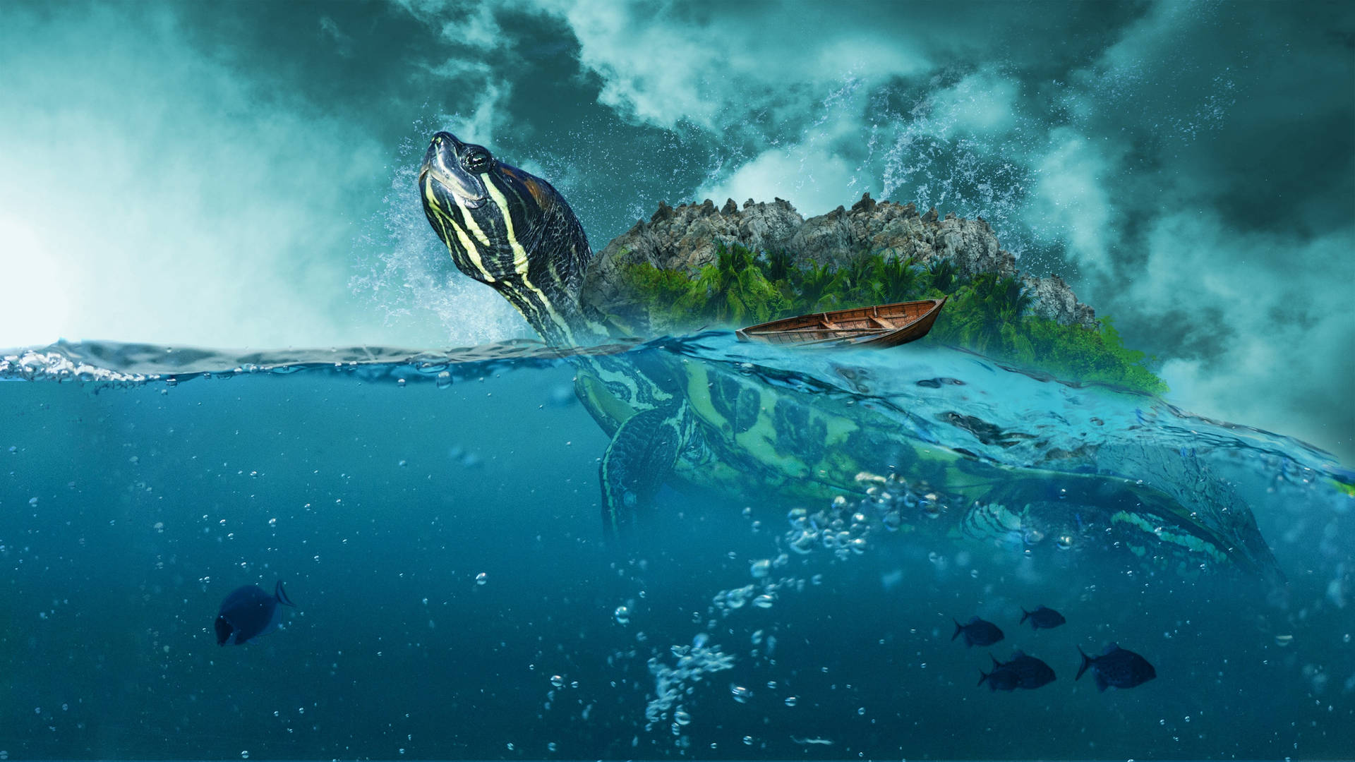Download Fantasy Island On A Turtle's Back Wallpaper