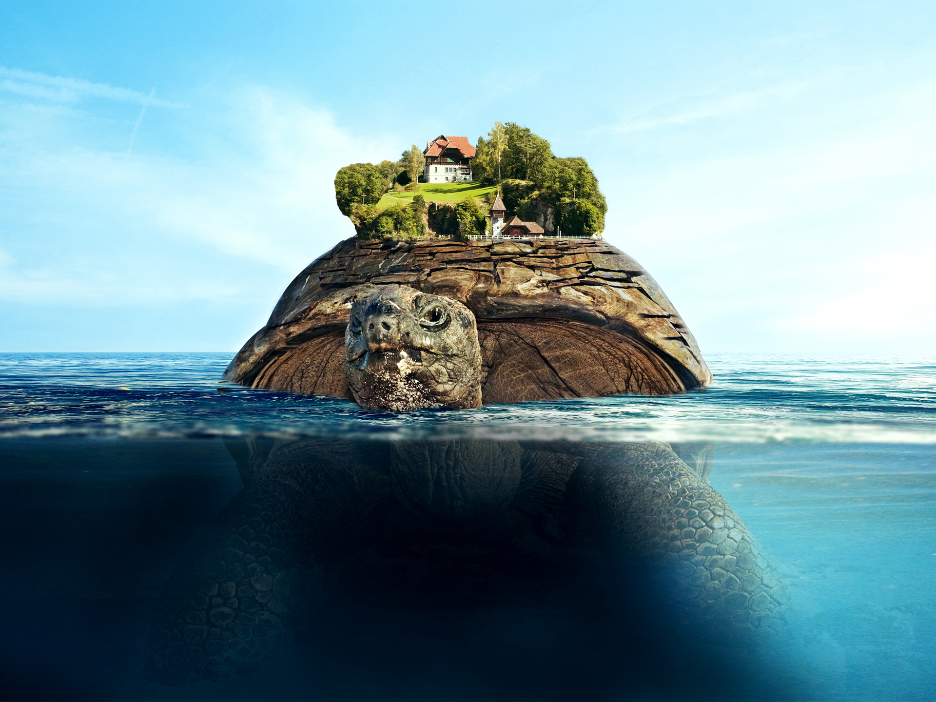 Download Fantasy Island in the Turtle, Fantasy, Island, Turtle Wallpaper in 1920x1440 Resolution