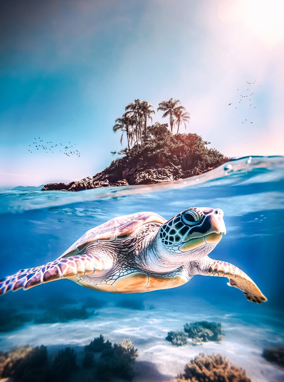 Sea turtle and island sanctuary Wall