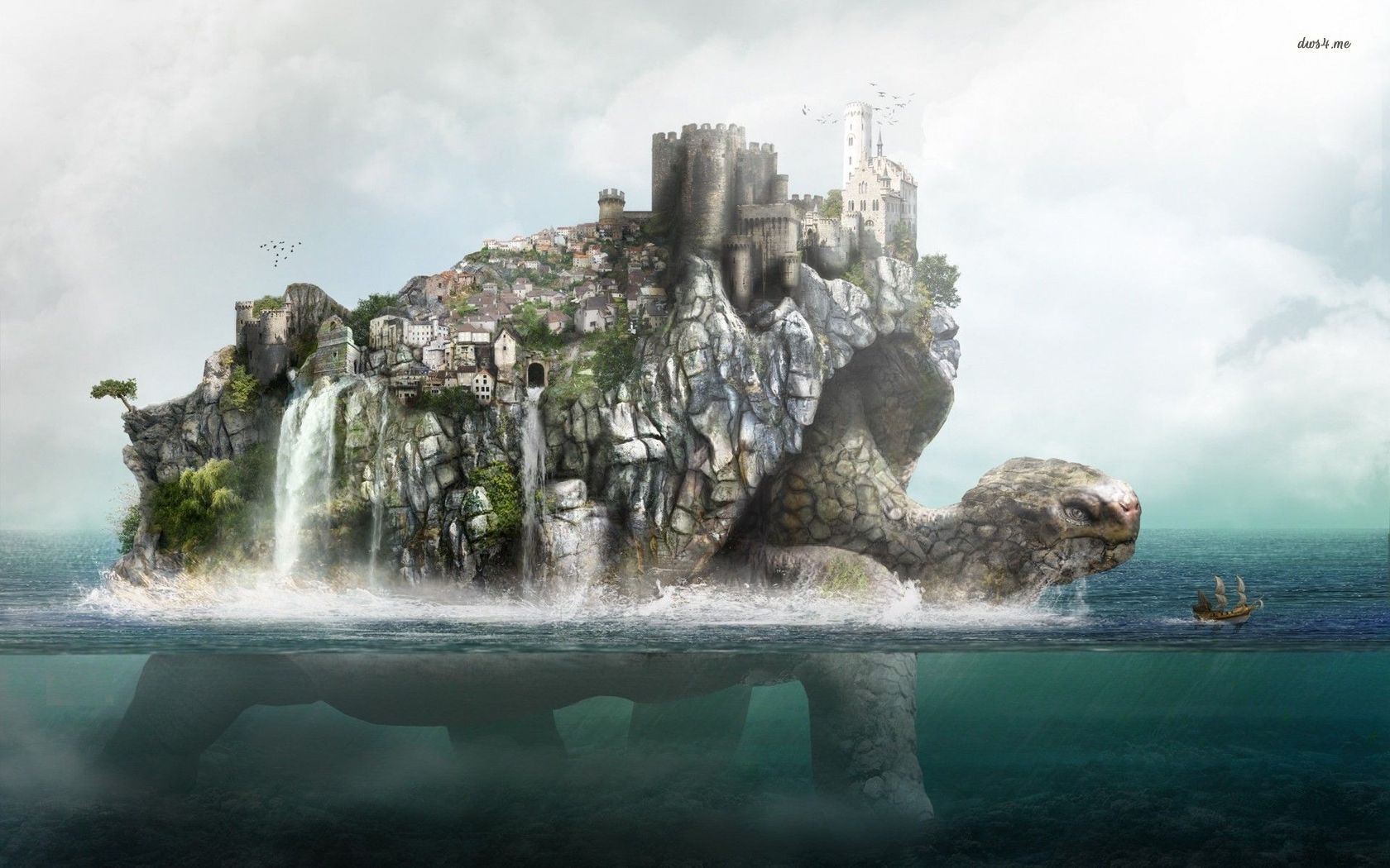 Town build on a sea turtle HD wallpaper. Fantasy creatures, Fantasy, Turtle art