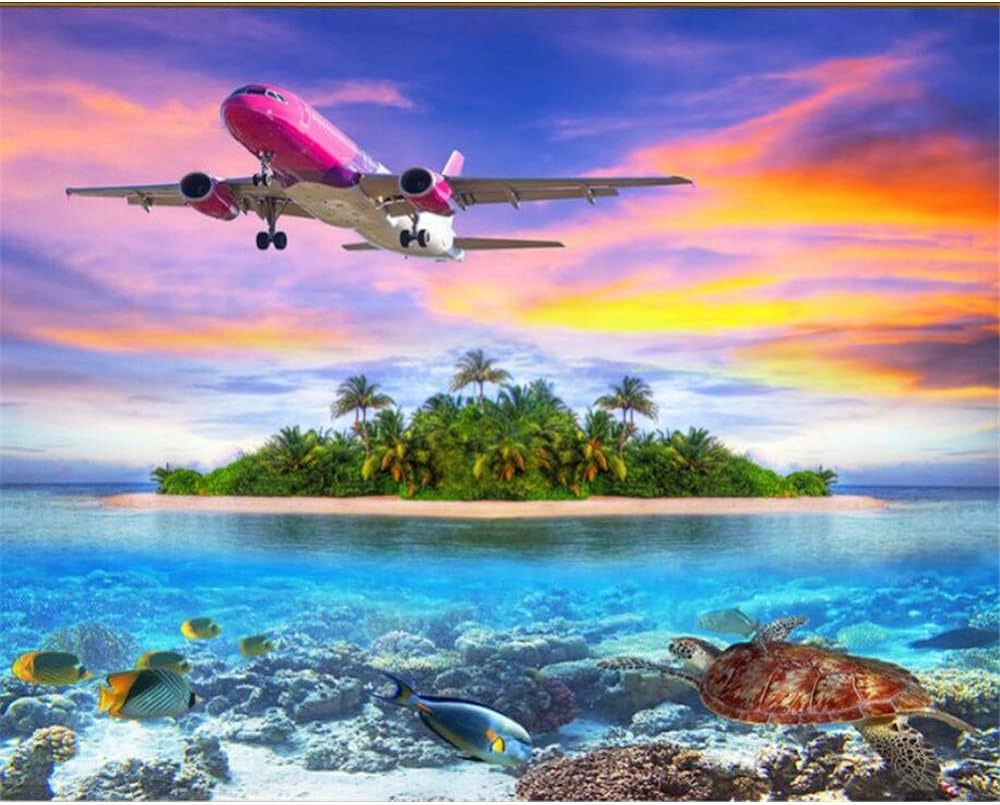 TIANXINBZ papel de parede Custom wallpaper 3D HD Underwater World Turtle Island Airplane Background Wall 3D wallpaper murals, 500cm(W) x320cm(H): Buy Online at Best Price in UAE