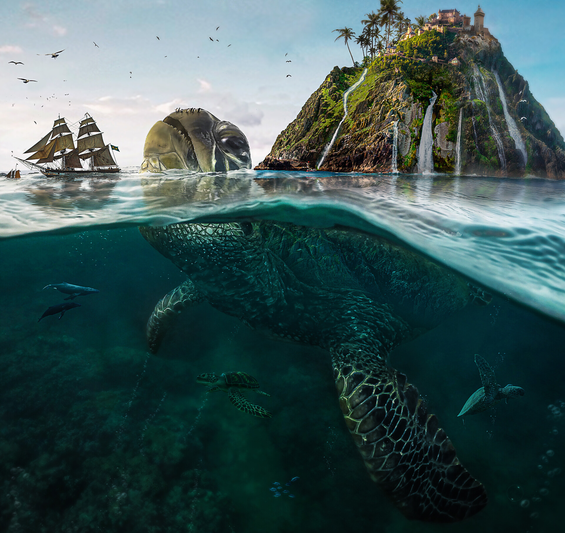 Tutorial Photohop Underwater Turtle Island