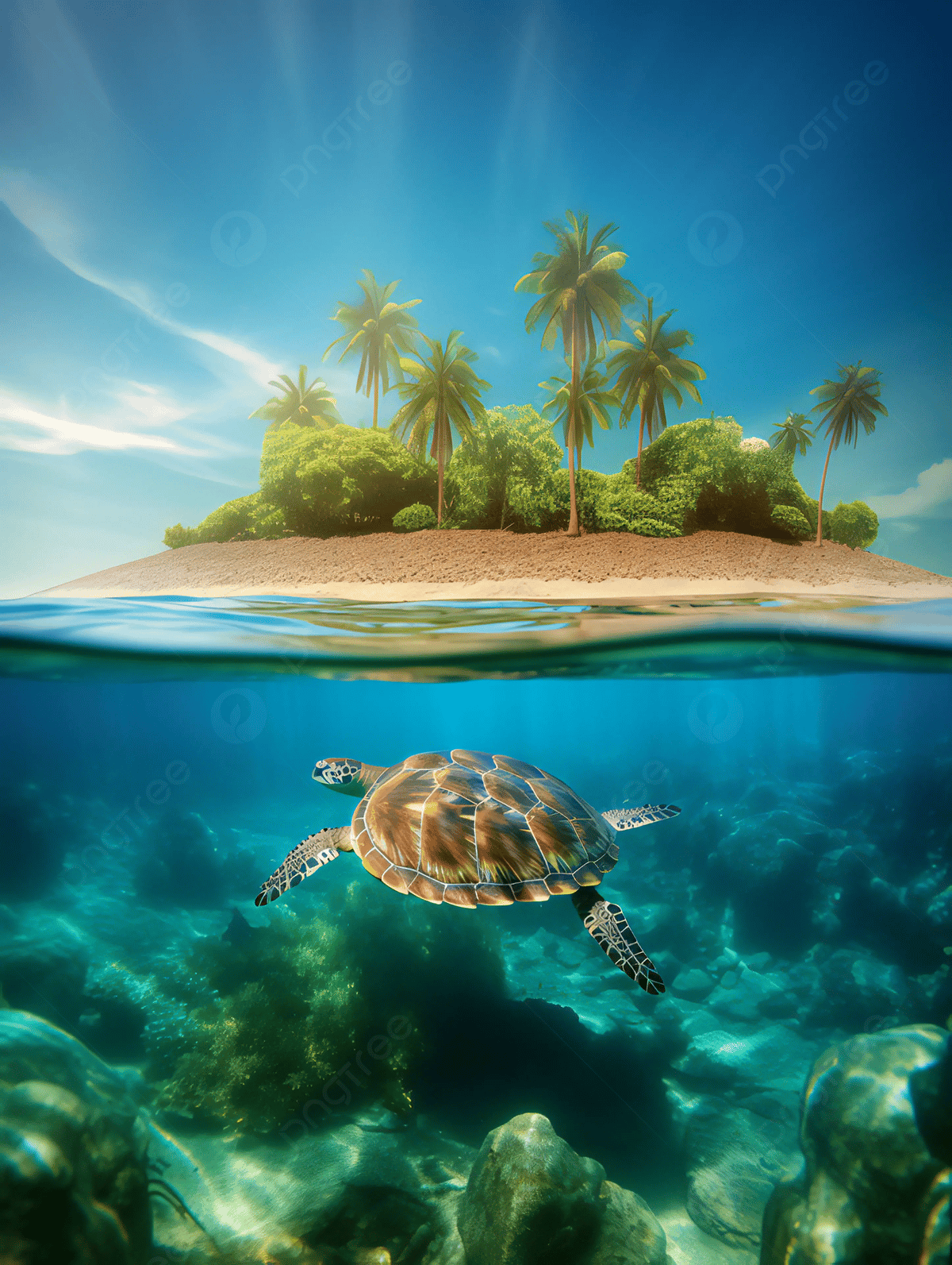 Island Natural Scenery Underwater World Sea Turtle Photography Advertising Background Wallpaper Image For Free Download