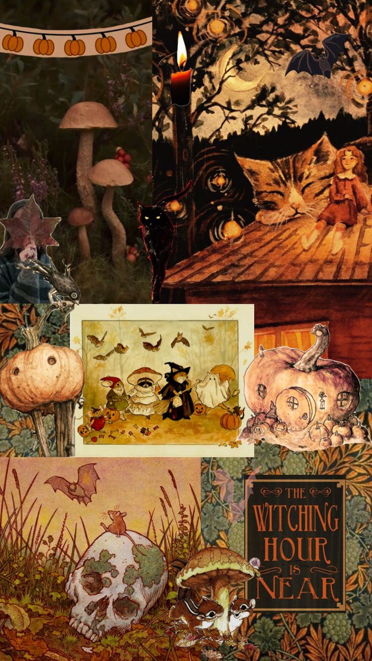 #aesthetic #moodboard #halloween #witch #fall #autumn #oc. Art deco illustrations, Hello kitty iphone wallpaper, Hippie wallpaper
