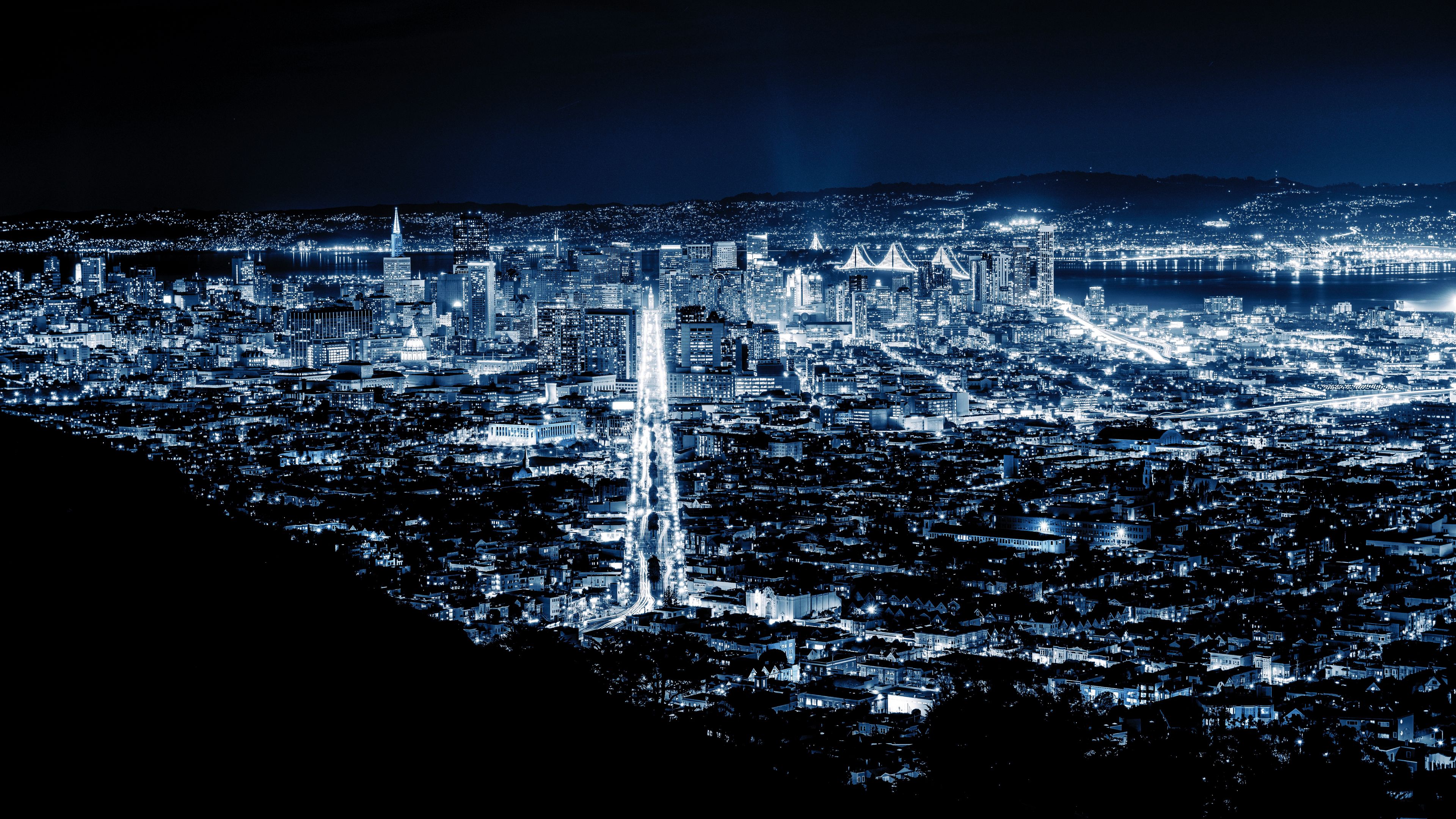 Download wallpaper 3840x2160 night city, city lights, san francisco, united states 4k uhd 16:9 HD background