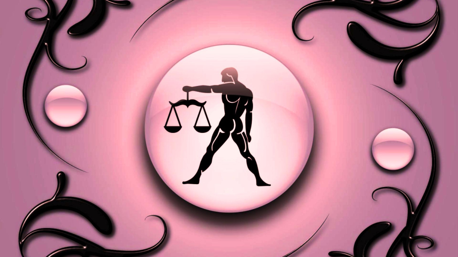 Libra on a pink background with black ornament Desktop wallpaper 1600x900