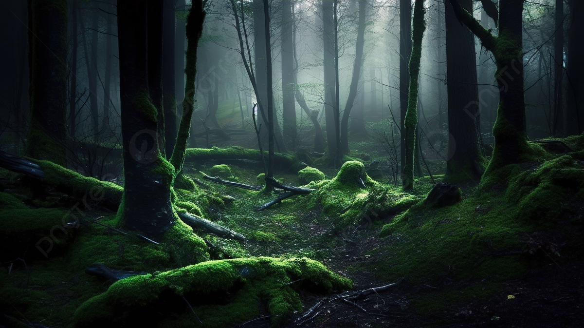 Dark Forest With Large Amounts Of Moss Covered Trees Background, Cool Forest Picture Background Image And Wallpaper for Free Download
