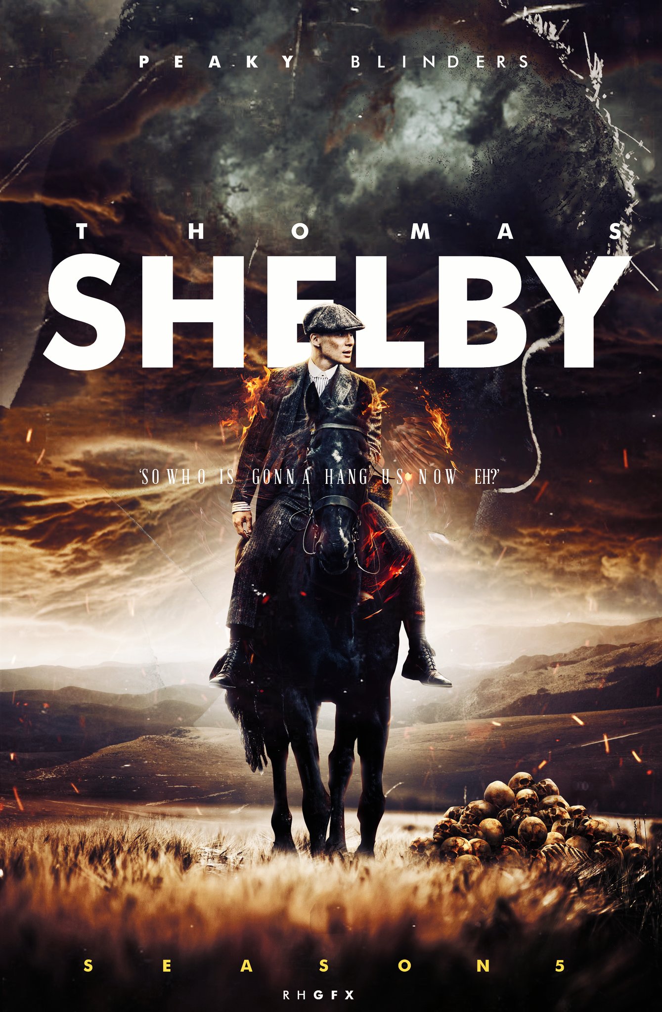 RHGFX Blinders. Poster for Season 5. featuring Thomas Shelby. Tag all PB fans. #Manipulation #FanArt #FanPoster #PeakyBlinders #TommyShelby #ThomasShelby #TommyShelby #PeaktBlindersSeason5 #Wallpaper #Poster