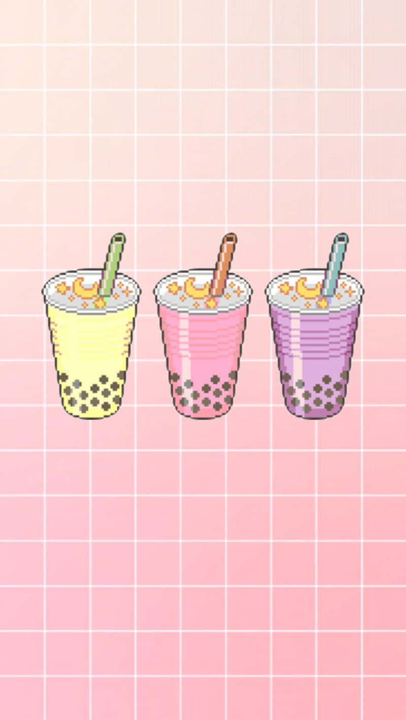 Download Purple And Pink Cute Boba Teas Wallpaper