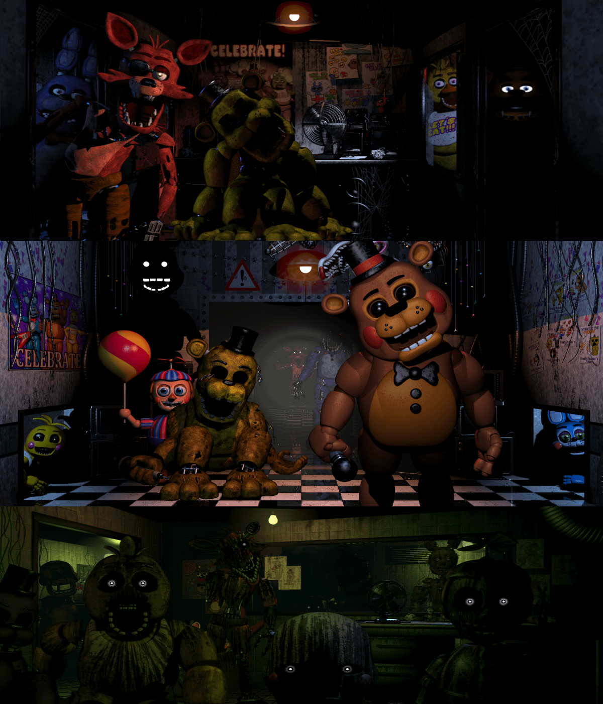 Edited FNaF 1 3 Offices To Fit (almost) All Animatronics. Did Them As Wallpaper A Few Years Back But Never Posted Here