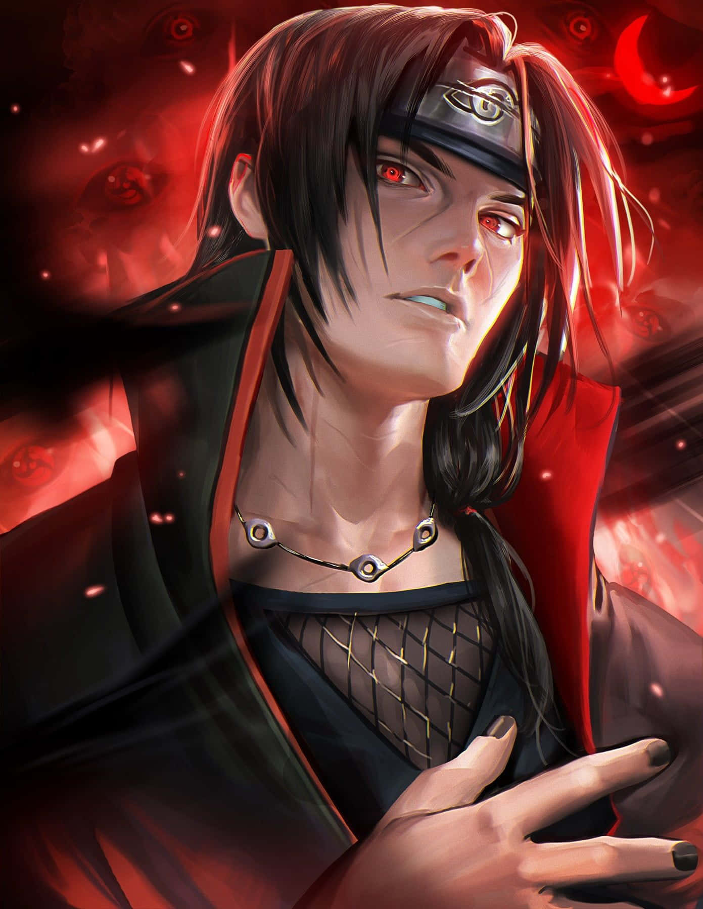 Download Itachi Uchiha Naruto Neon Red Fanart Wallpaper