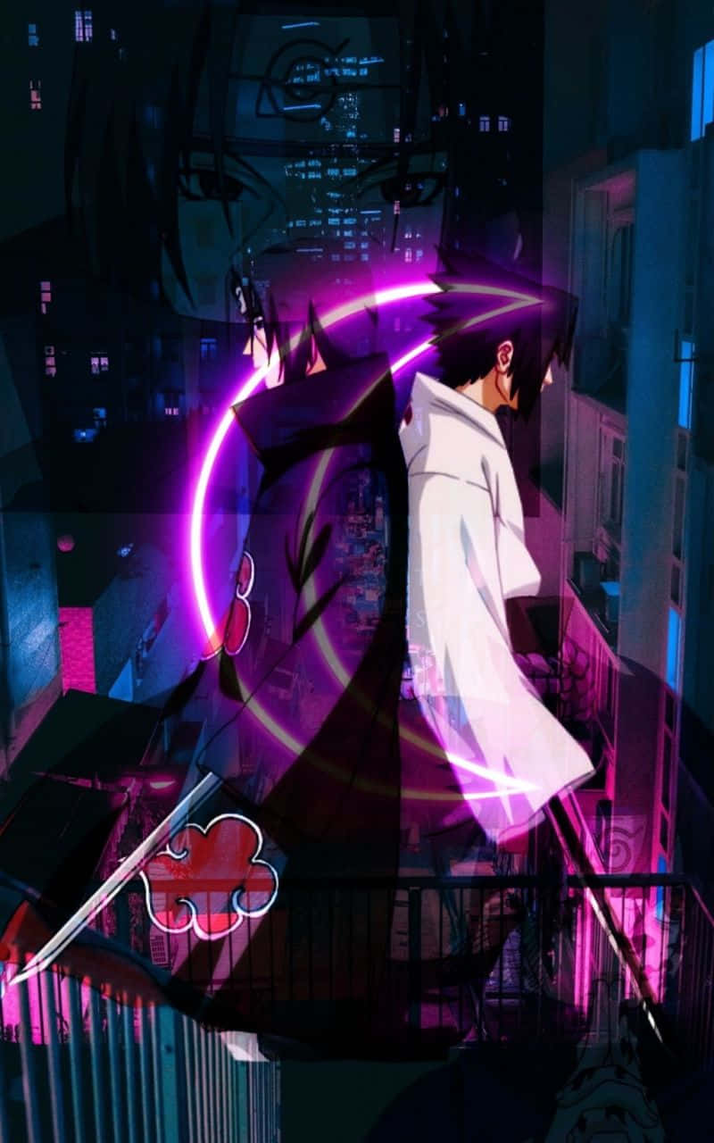 Download Itachi And Sasuke Naruto Neon Purple Moon Wallpaper