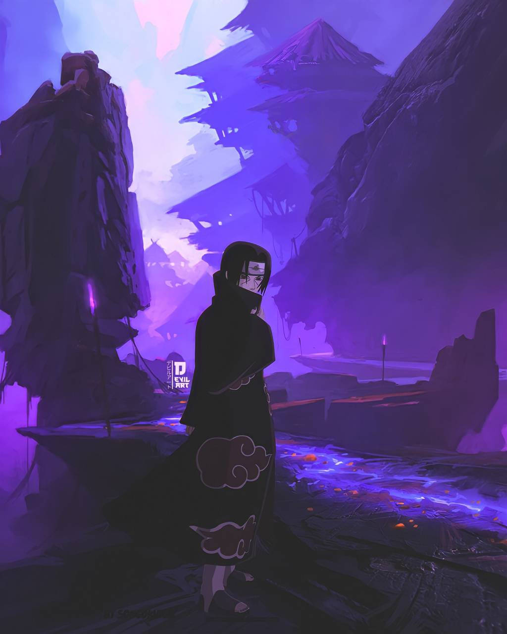 Download Itachi Phone Purple Forest Wallpaper