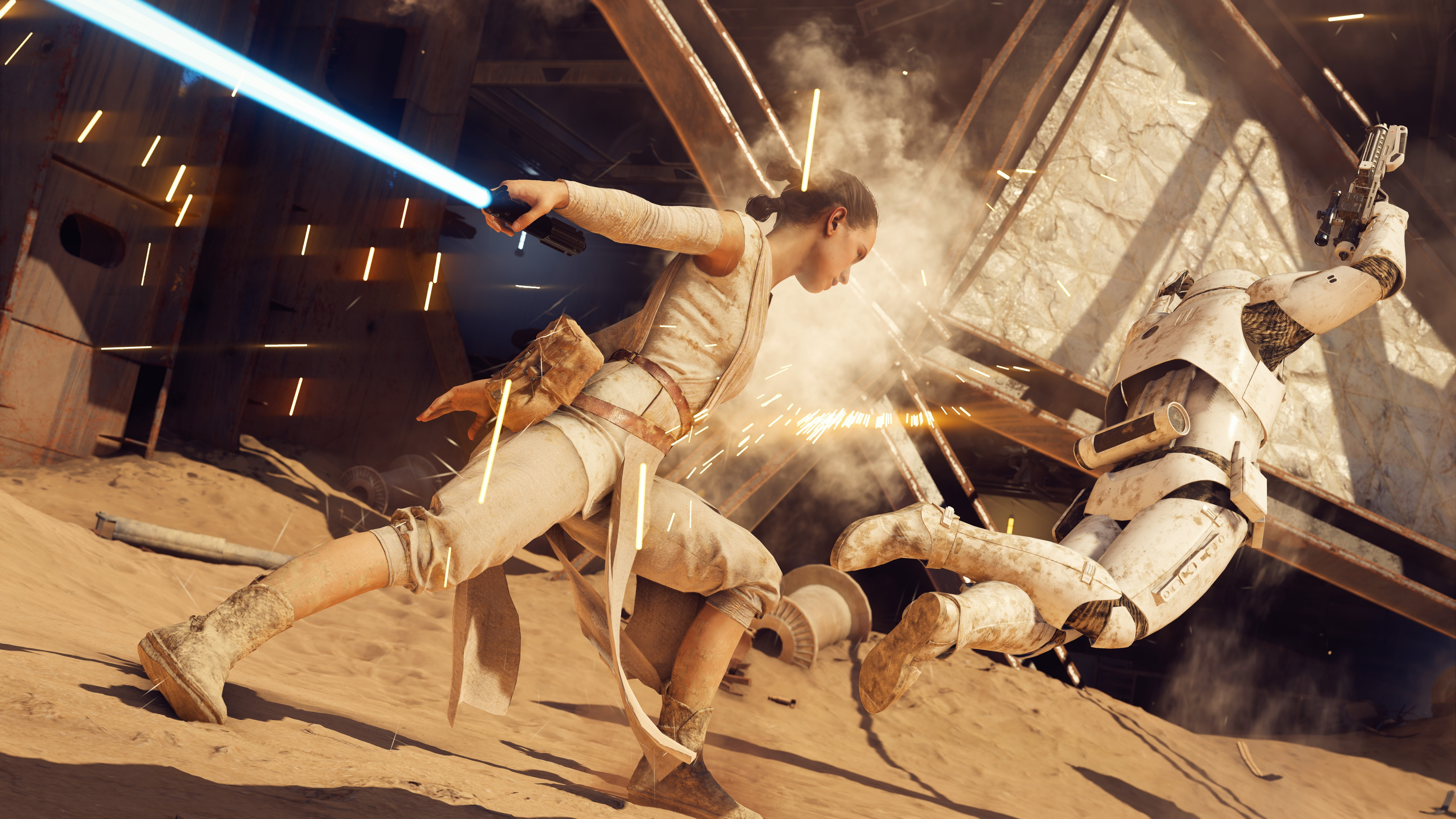 Download wallpaper 5120x2880 rey, star wars battlefront ii, video game, fight 5k wallpaper, 5120x2880 5k background, 1494