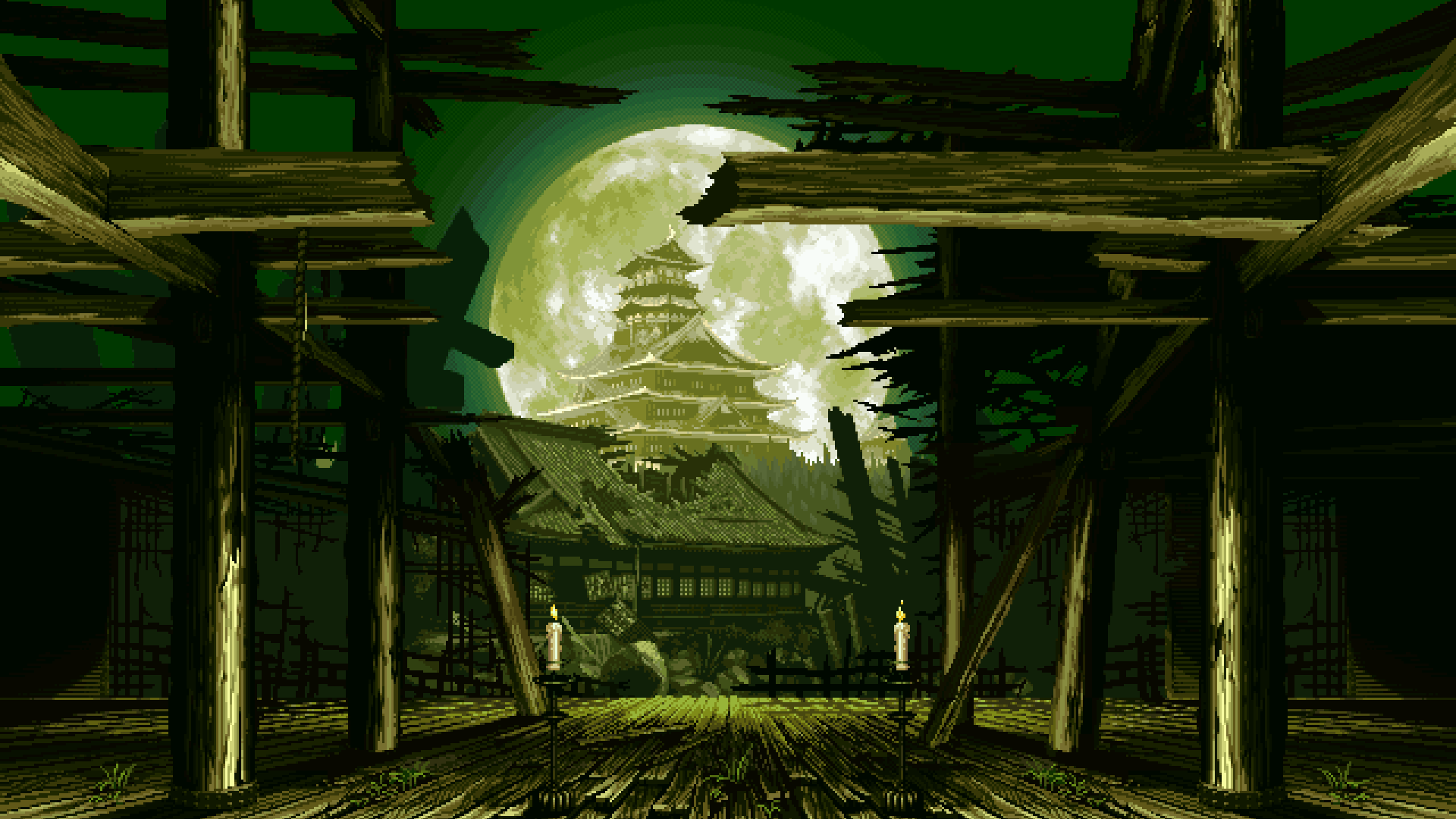 Wallpaper, night, pixel art, green, jungle, darkness, screenshot, computer wallpaper 1920x1080