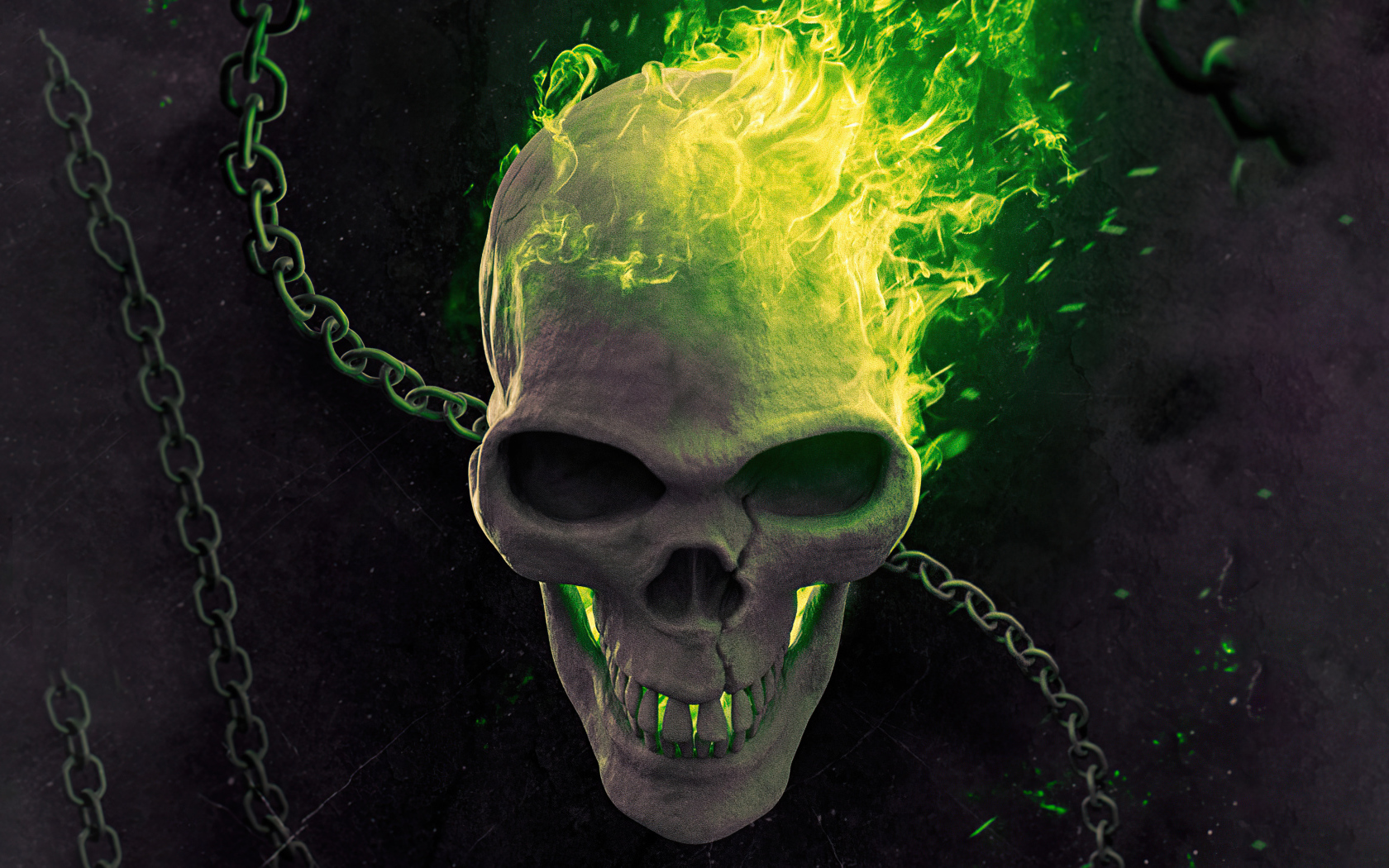 Skull with chains on fire Ghost Rider movie Desktop wallpaper 1680x1050