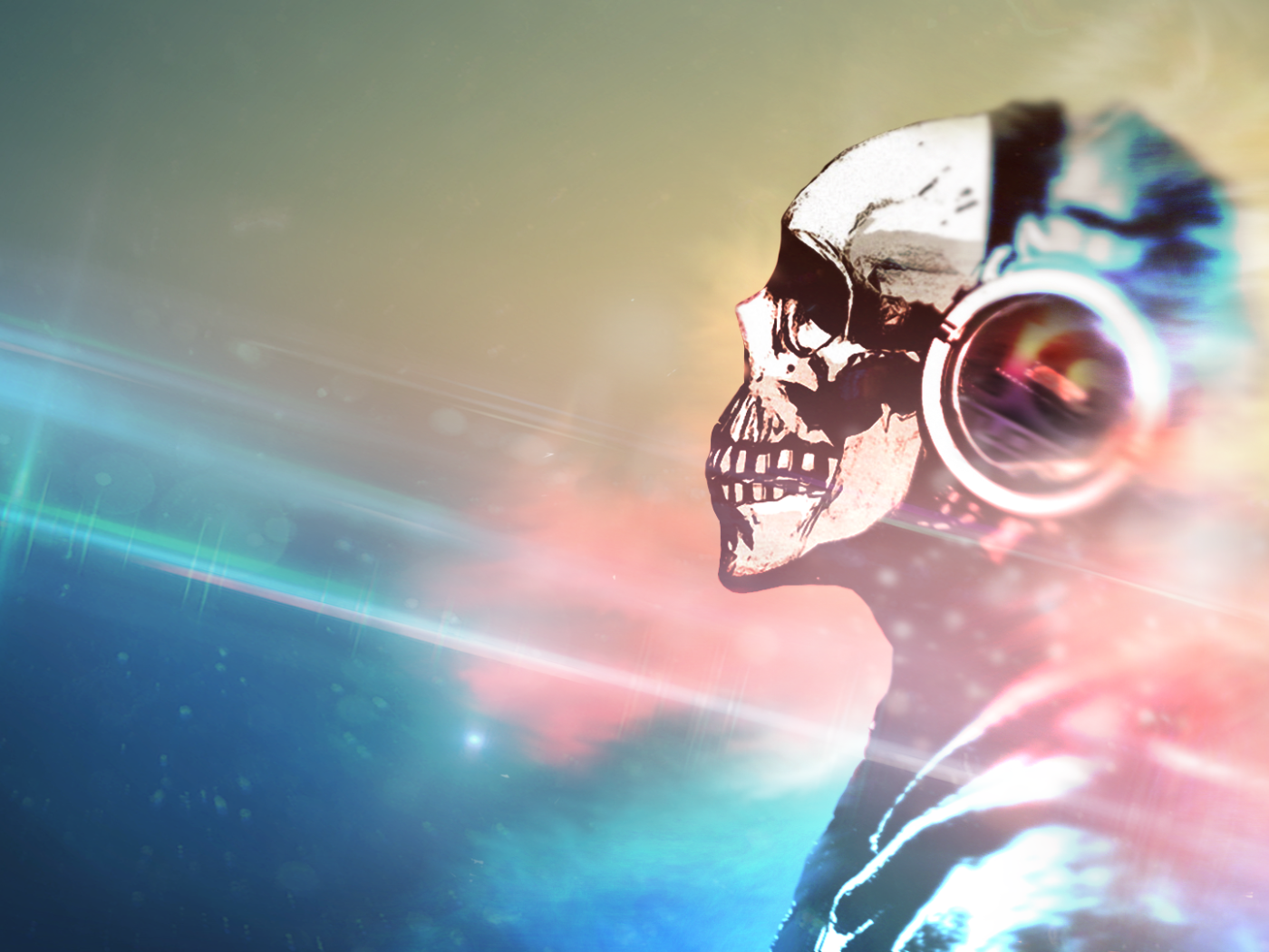Skull listening to music Desktop wallpaper 1400x1050