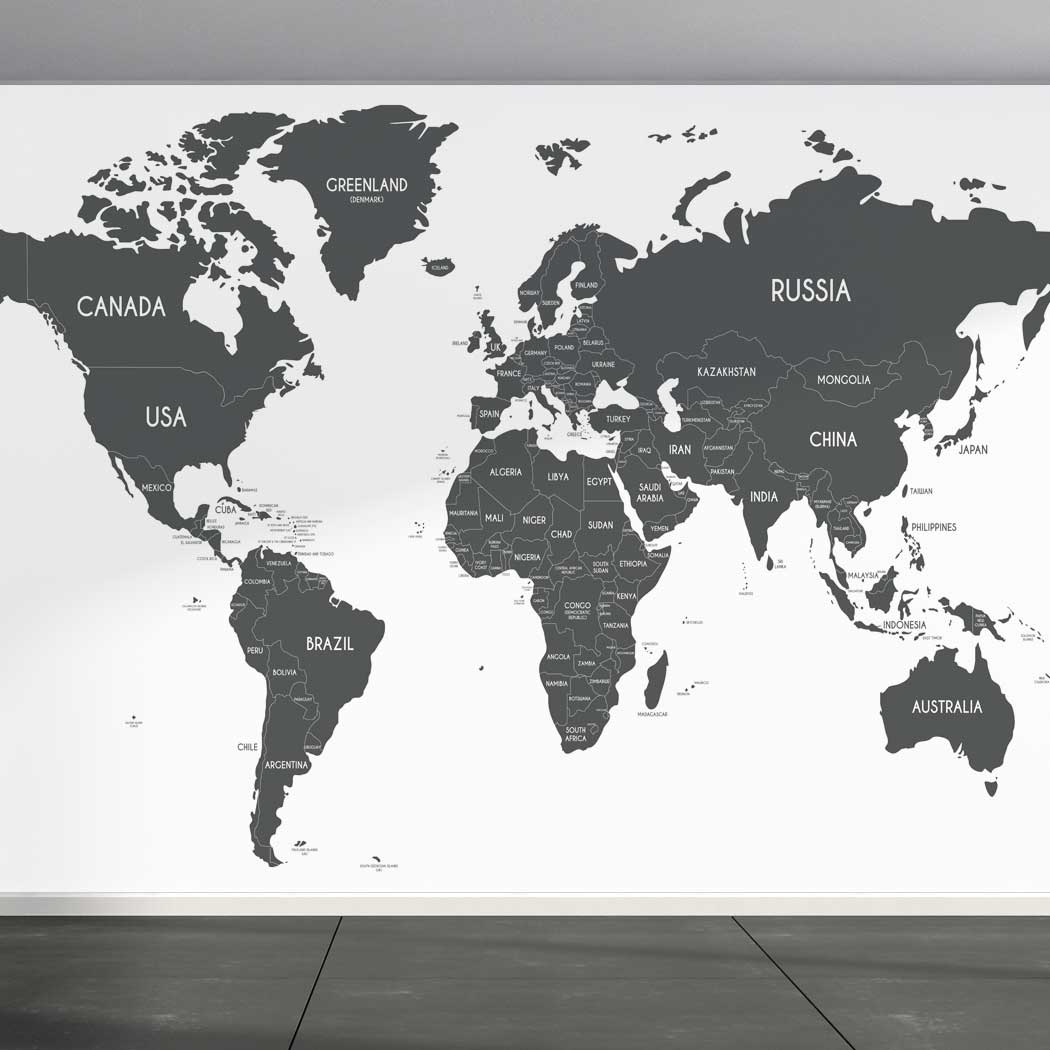 Wall Mural World Map on white background, Fabric Wallpaper for Home De