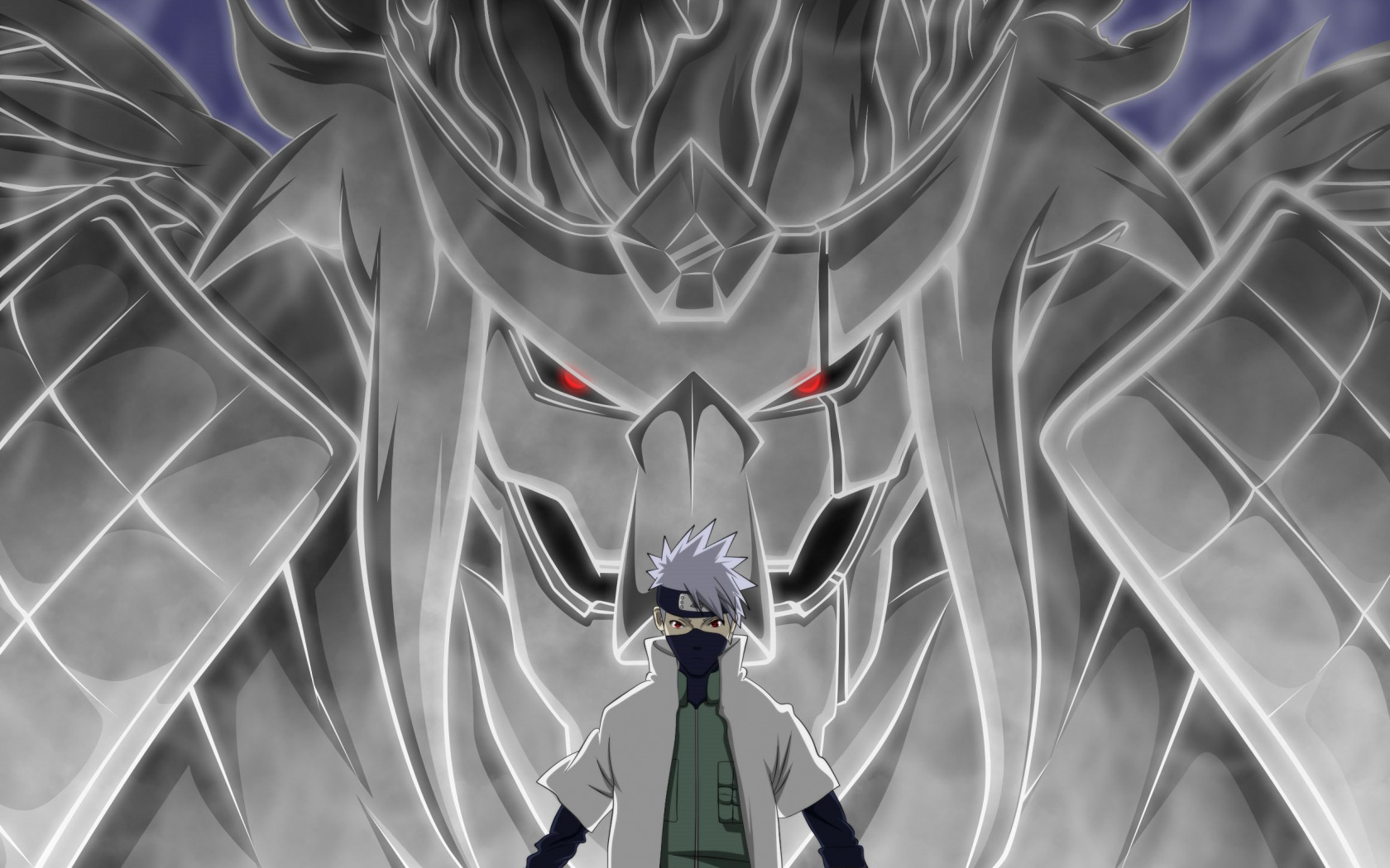 Download wallpaper Naruto, armor, anime, samurai, ninja, manga, shinobi, Kakashi, Hatake Kakashi, Naruto Shippuden, doujutsu, hitaiate, mangekyou sharingan, susanoo, 4th shinobi war, perfect susanoo, section shonen in resolution 1680x1050