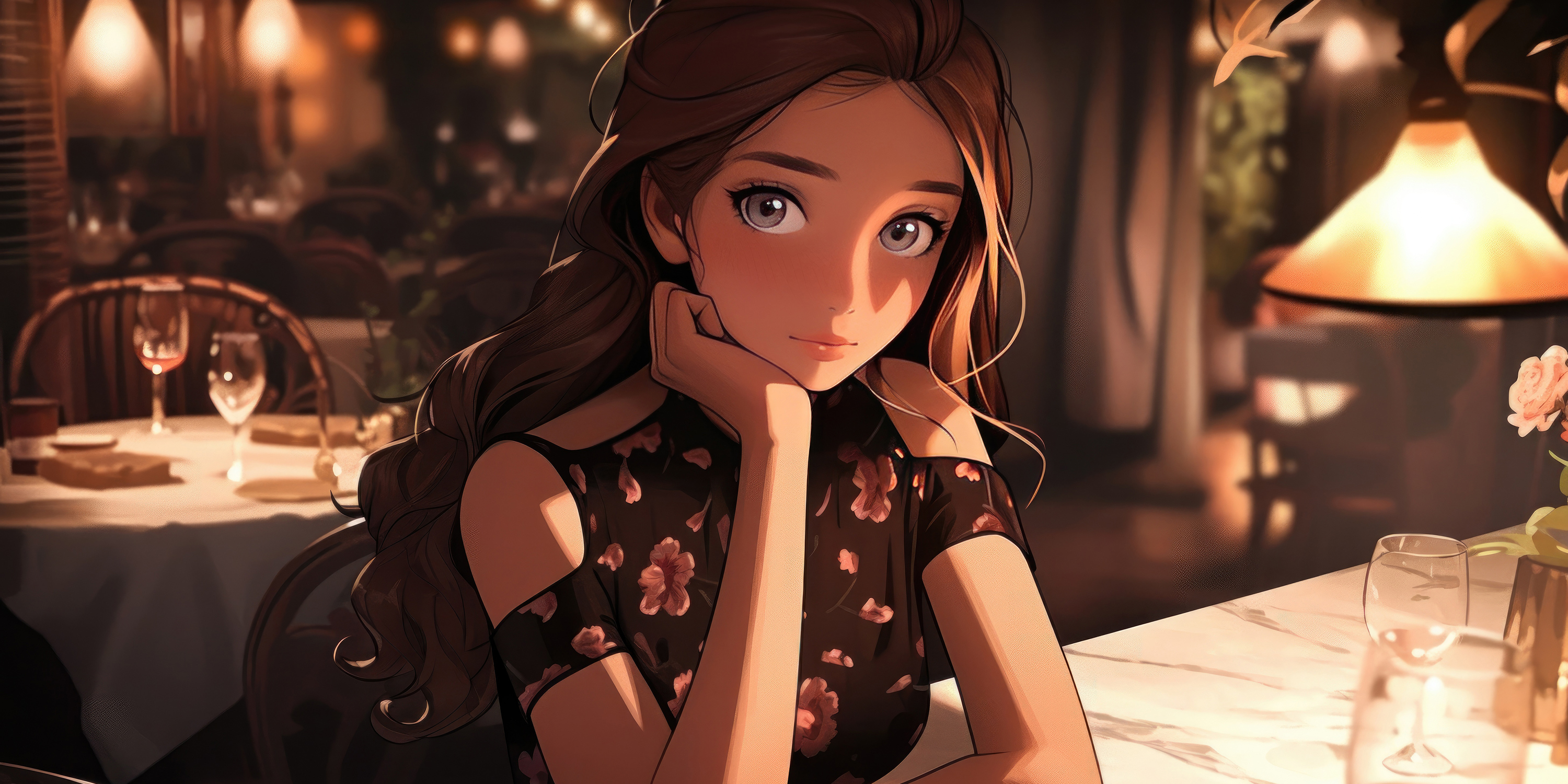 Anime Girl In Restaurant 3000x1500 Resolution HD 4k Wallpaper, Image, Background, Photo and Picture