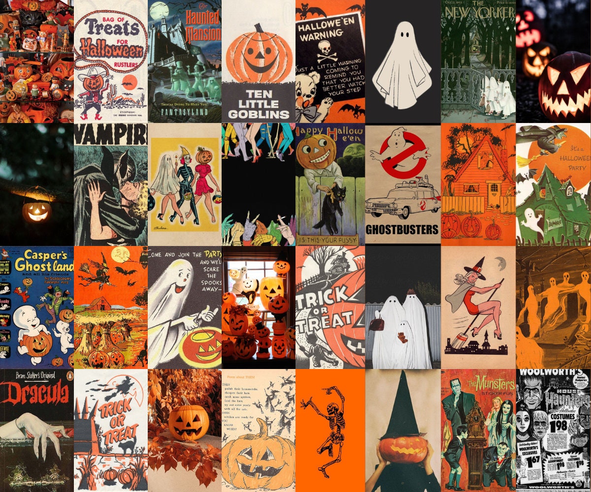 Vintage Halloween Wall Collage Digital Download 75 Pieces