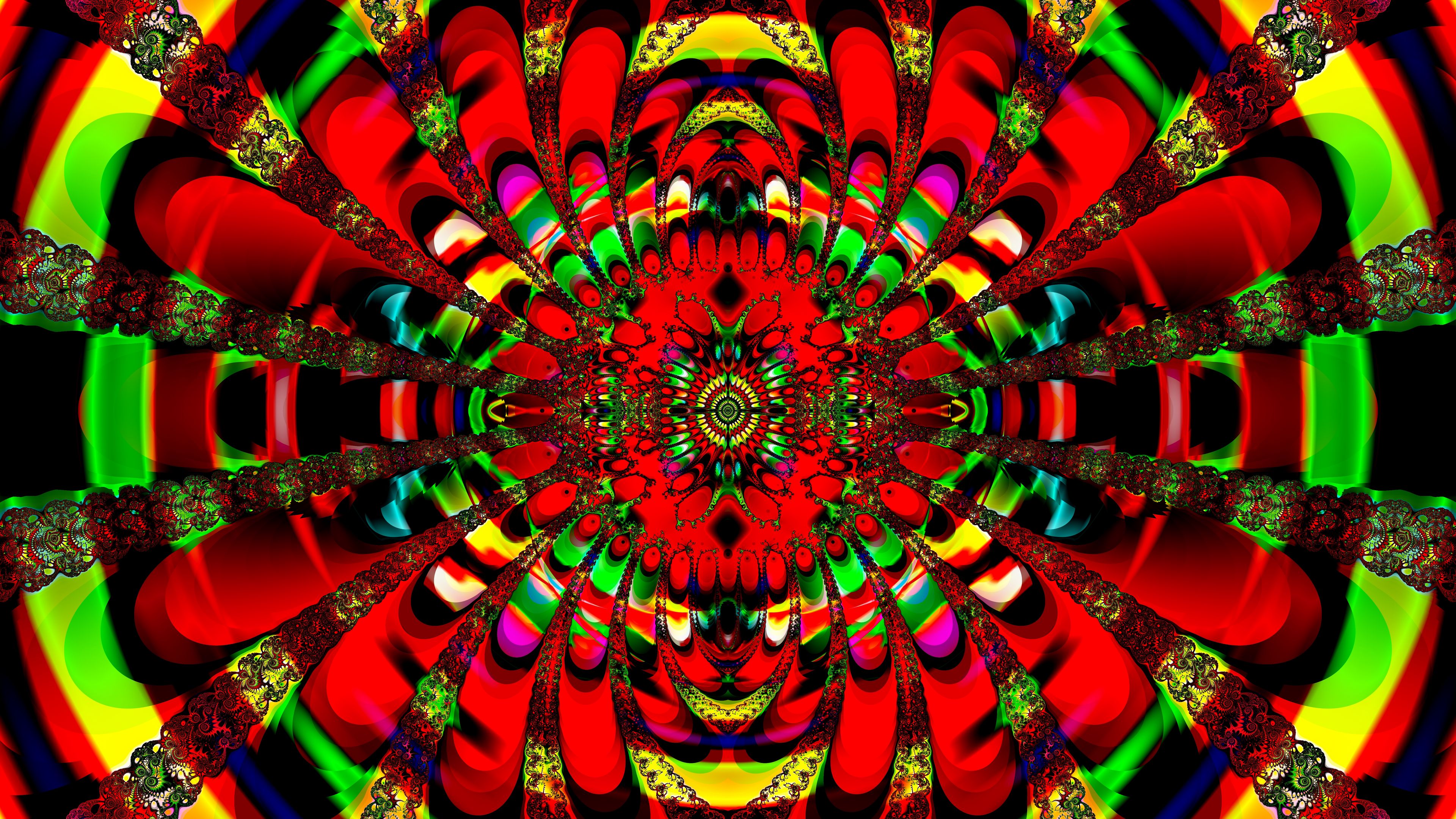 Download wallpaper 3840x2160 fractal, kaleidoscope, pattern, bright, colorful, abstraction 4k uhd 16:9 HD background
