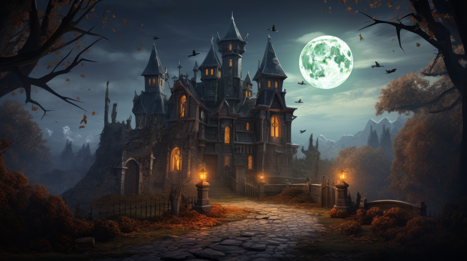 Halloween Landscape Gothic Architecture Wallpaper