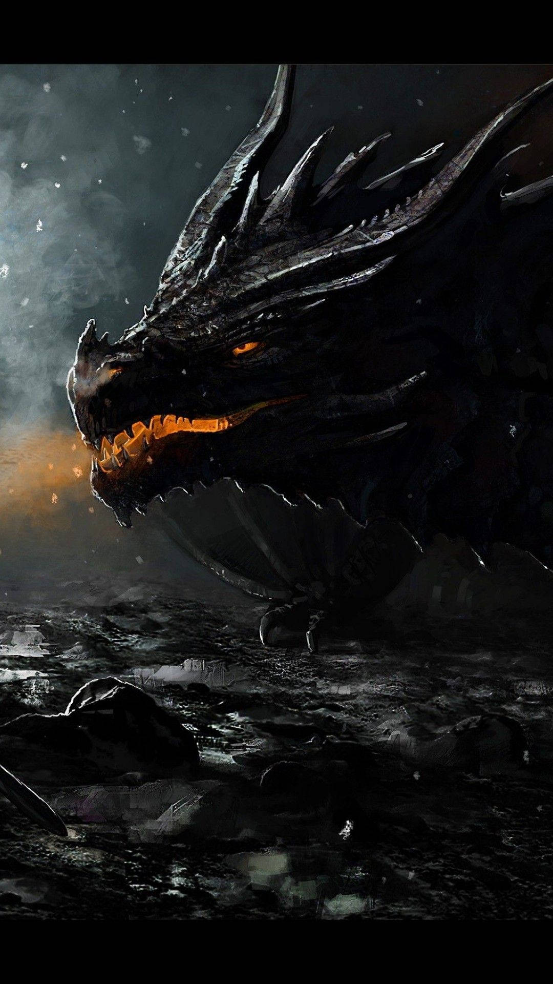 Download Skyrim iPhone Black Dragon Wallpaper