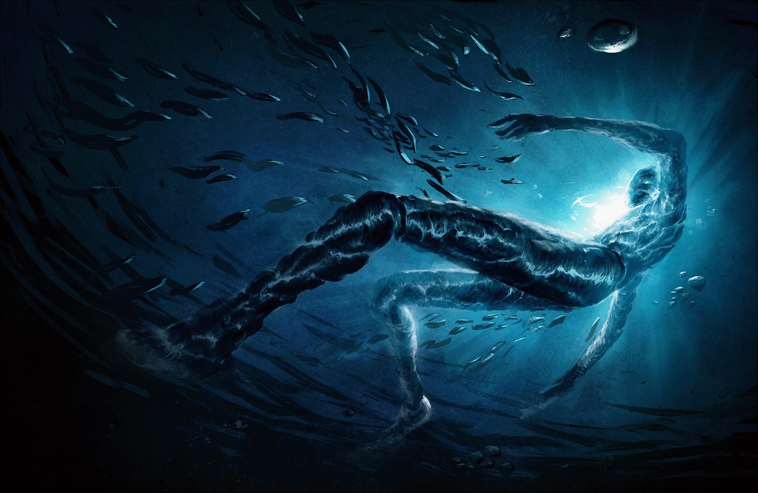 Wallpaper, men, fantasy art, water, underwater, ghost ship, wave, darkness, screenshot, computer wallpaper, outer space 2560x1664