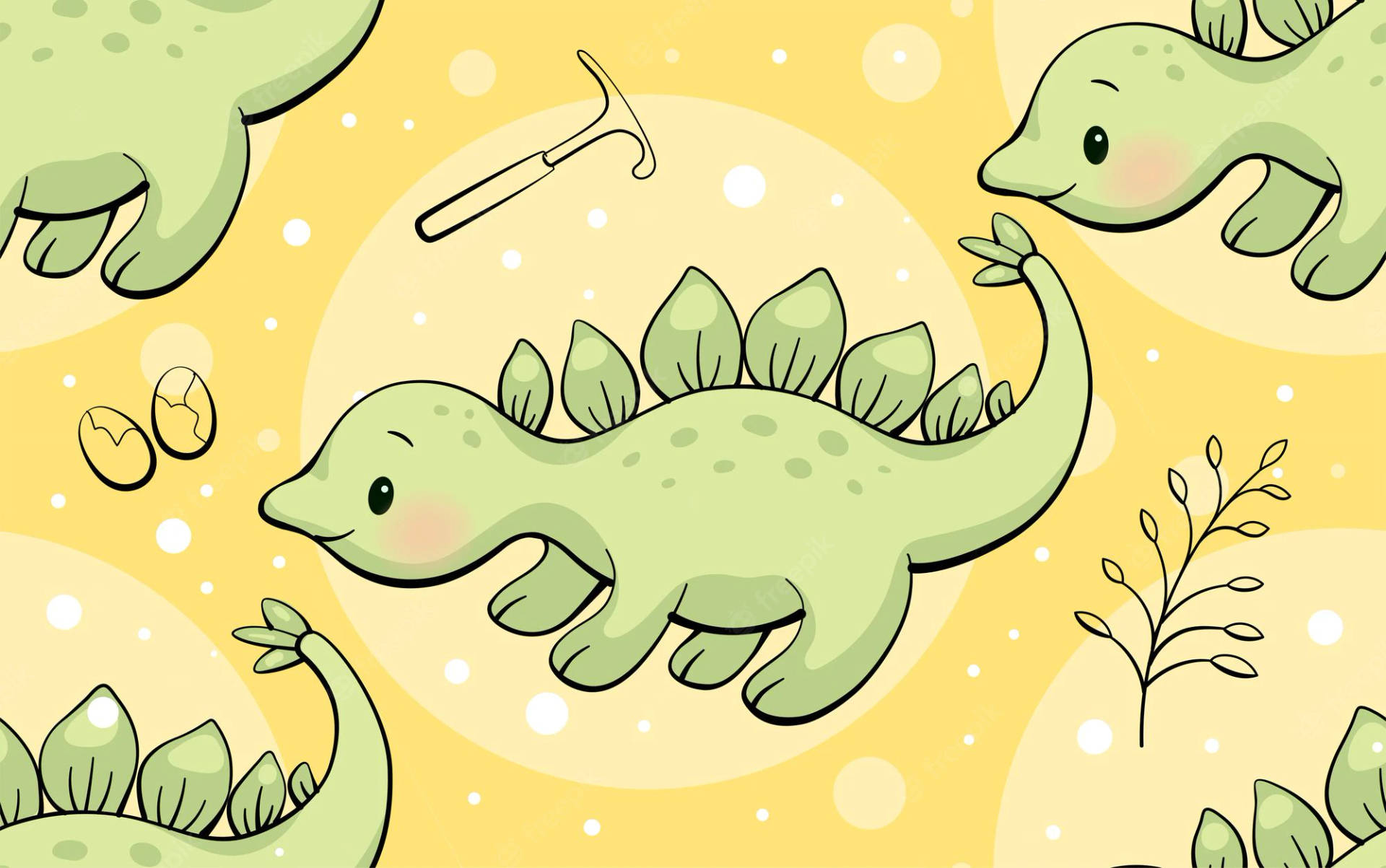 Download Cute Dinosaur Phone Yellow Dots Background Wallpaper
