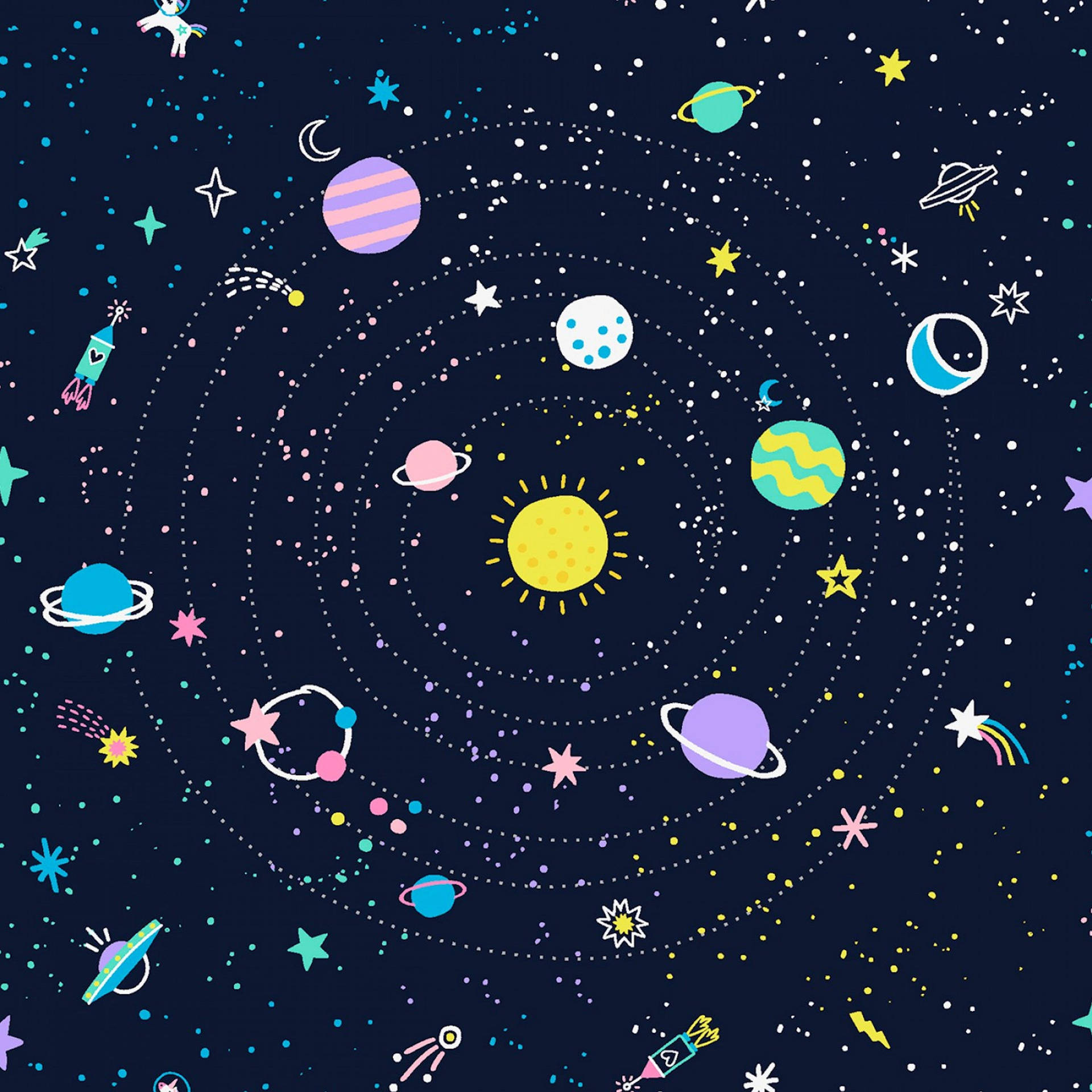 Download Aesthetic Outer Space Cartoon Art Wallpaper