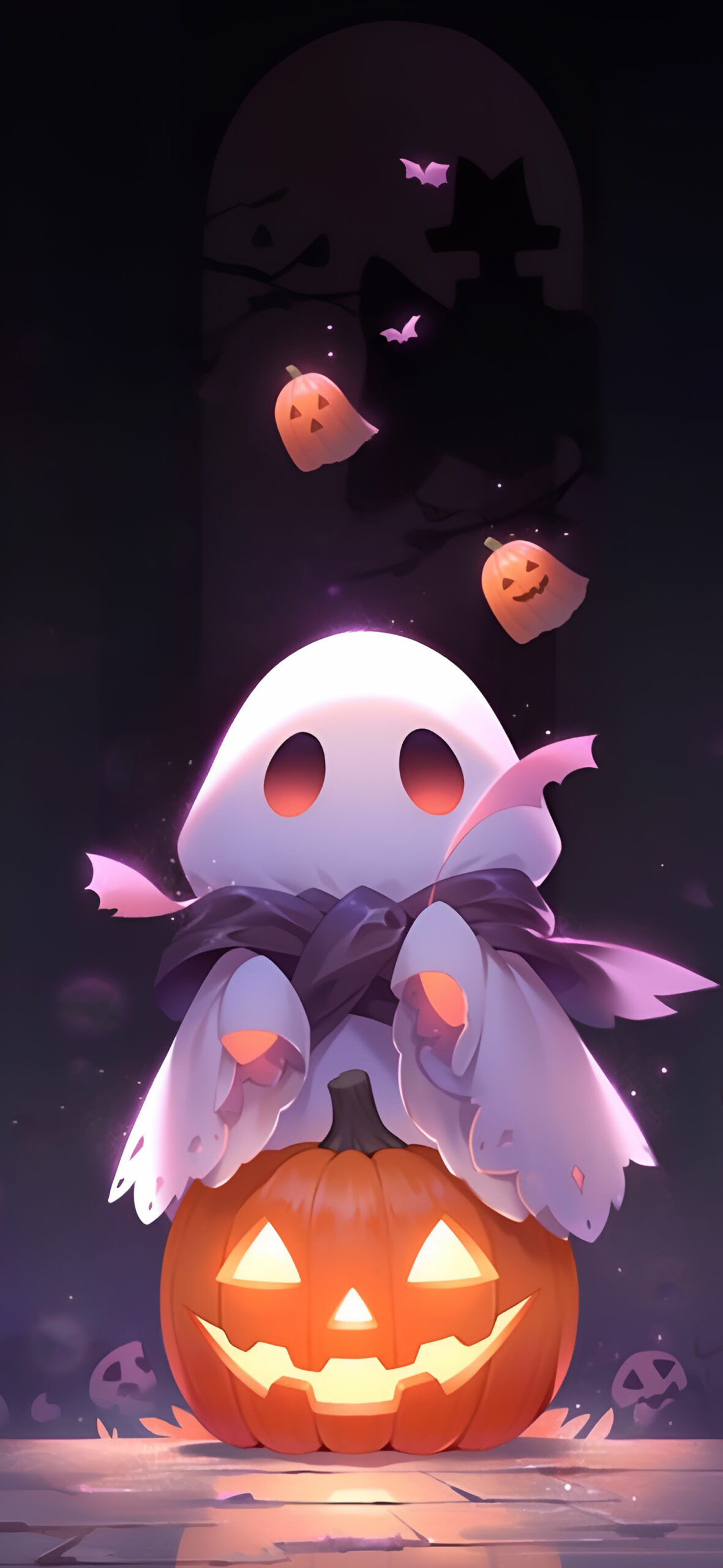 Halloween Cute Ghost & Pumpkin Wallpaper