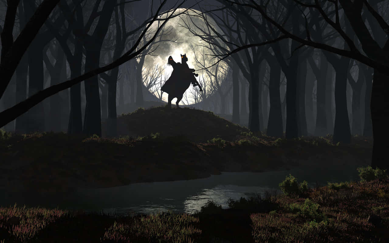 Download Mist hangs eerily over a Haunted Forest Wallpaper