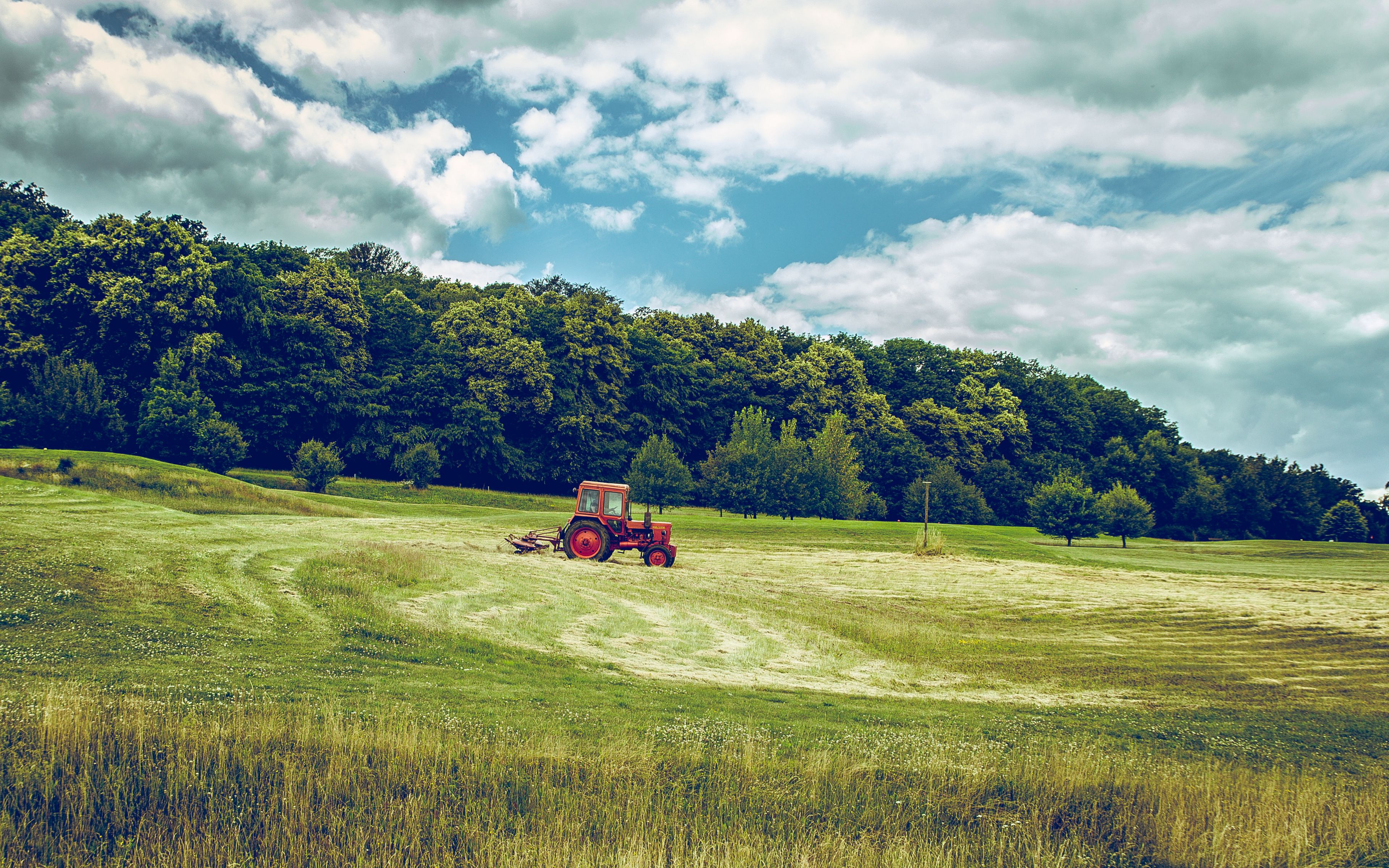 Download wallpaper 3840x2400 tractor, field, grass, agriculture 4k ultra HD 16:10 HD background