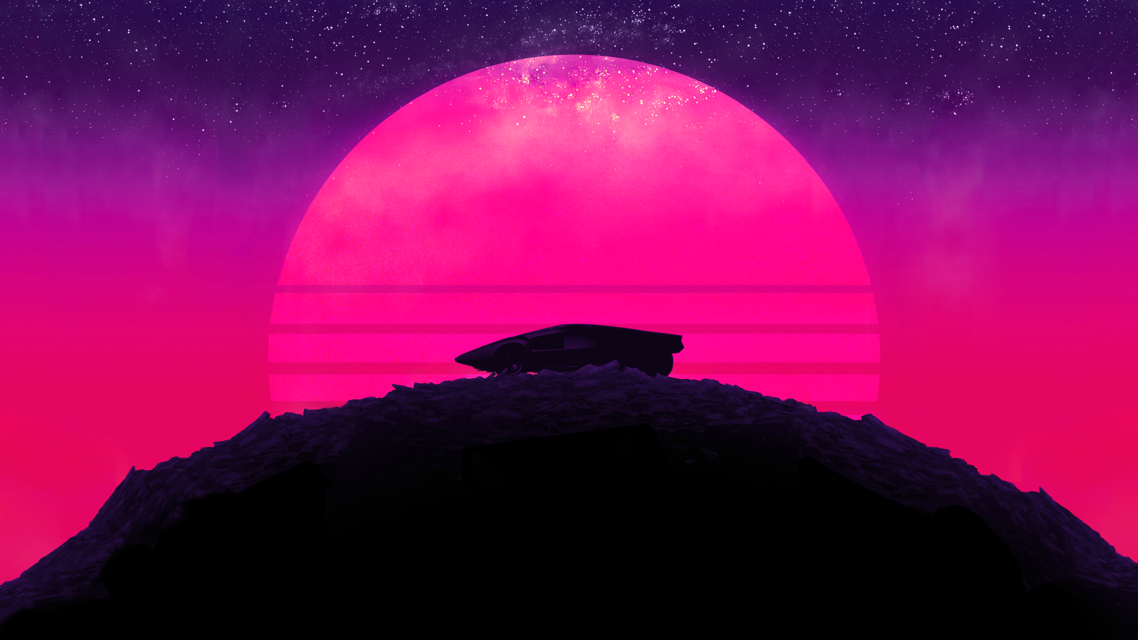 Neon background Wallpaper 4K, Sunset, Sports cars, Synthwave