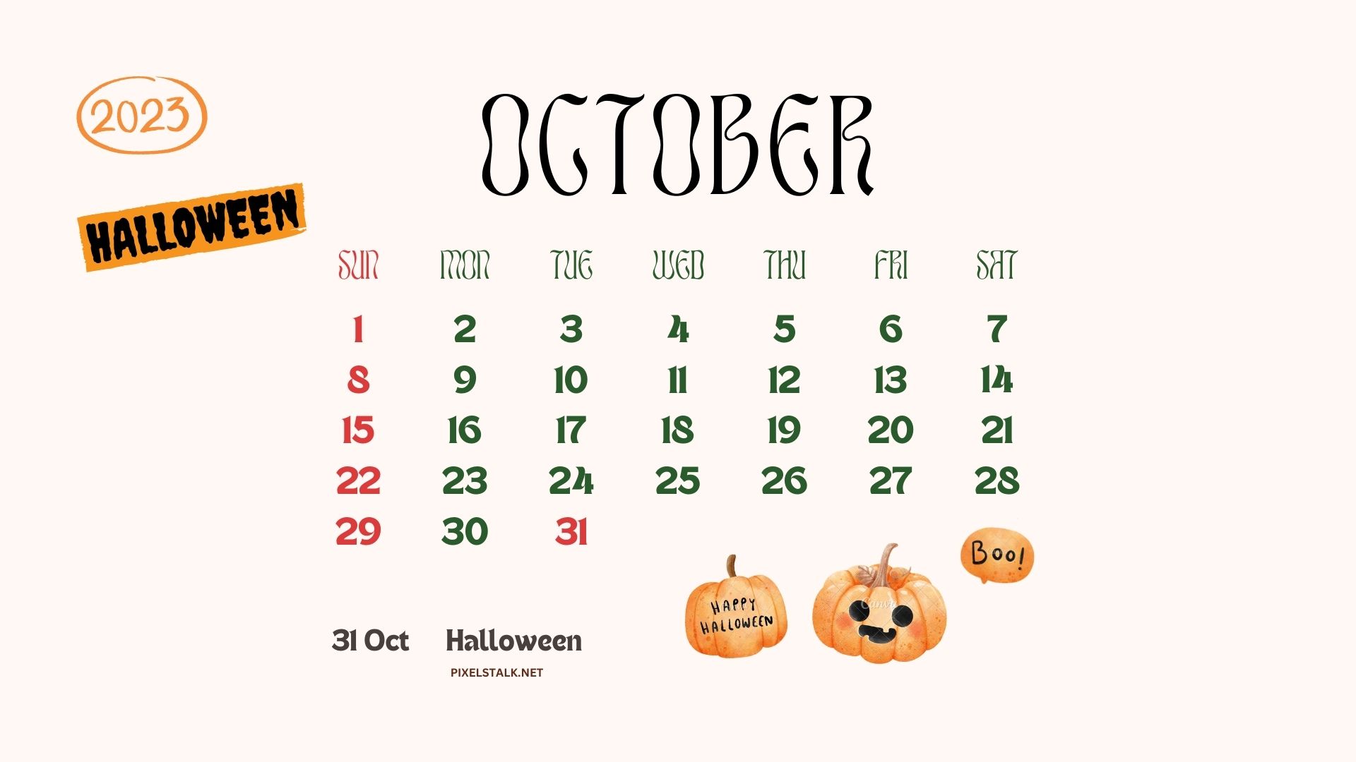 October 2023 Calendar Desktop Wallpaper