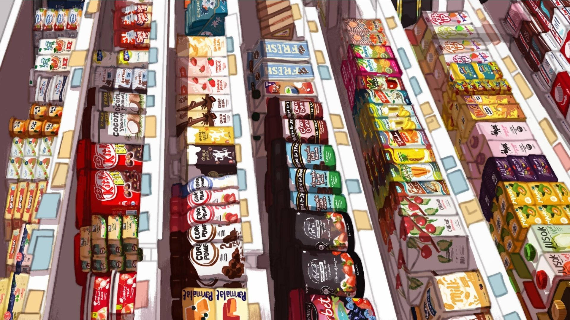 Download Cartoon Grocery Store Wallpaper