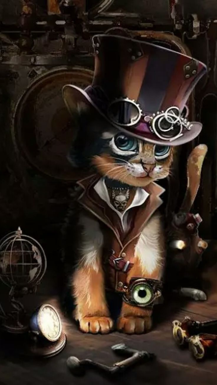 Steampunk cat, Steampunk animals, Cute animal drawings