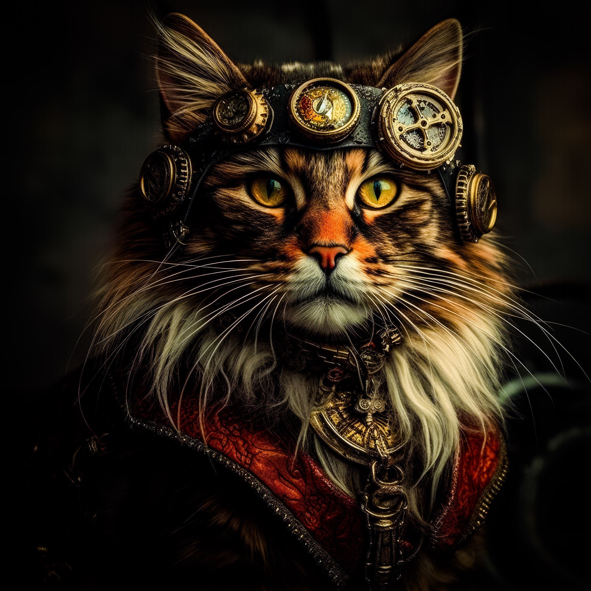 Steampunk Cat Portrait 4K Printable Digital Art File