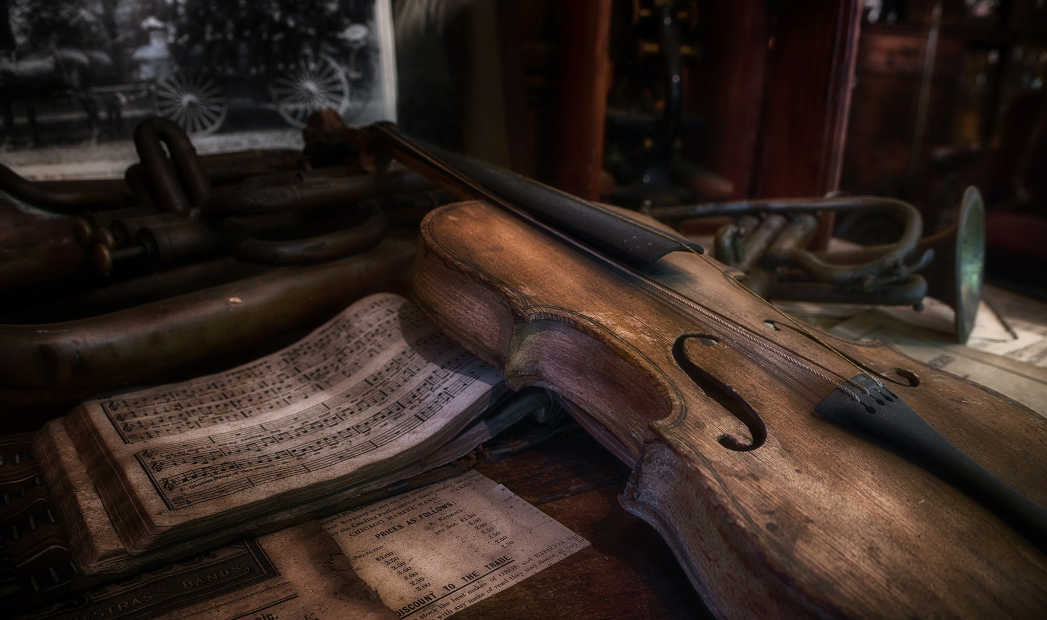 Melodic Harmony: HD Wallpaper of Violin and Sheet Music