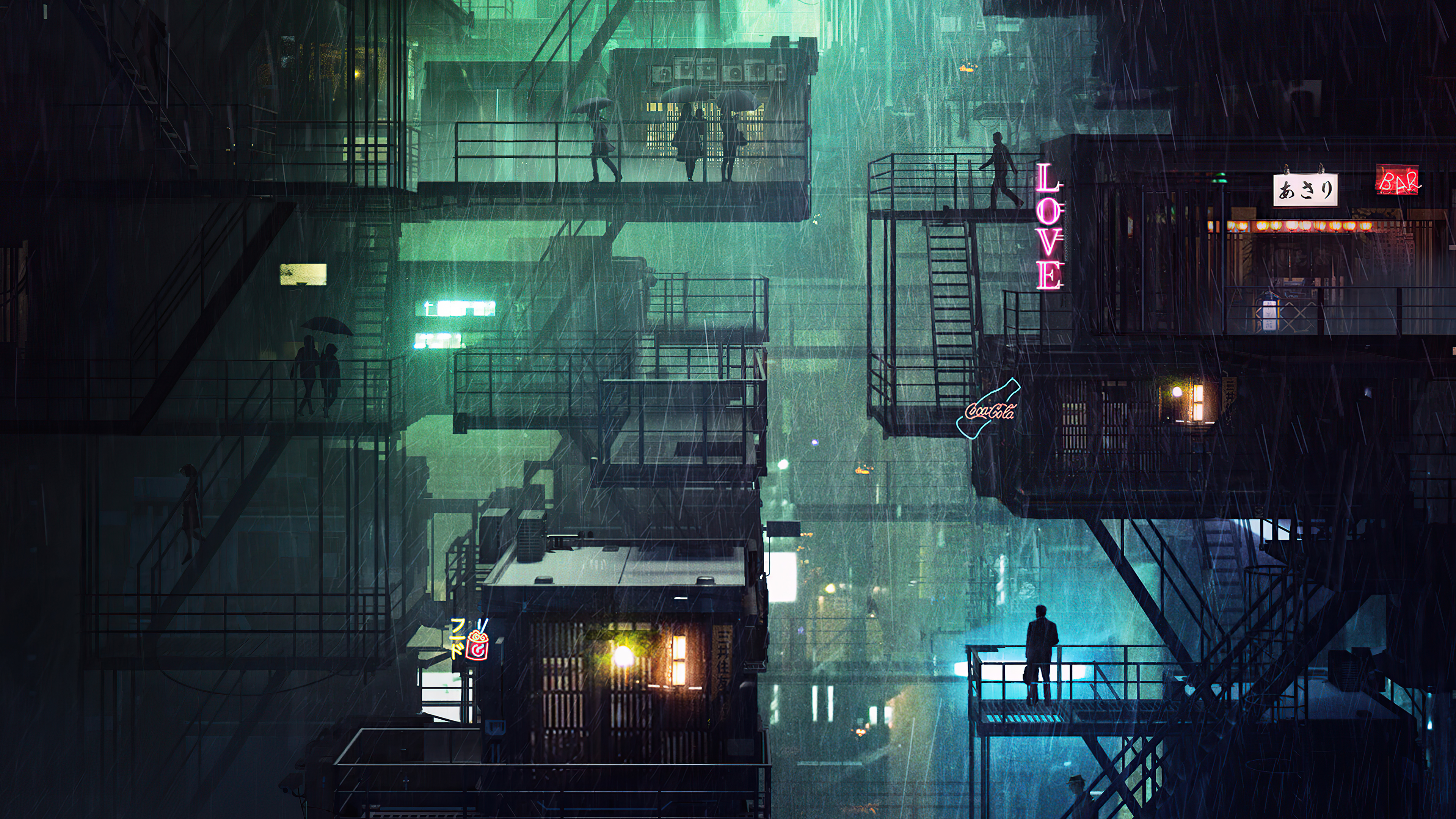 City Neon Rain 4k Wallpaper, HD Artist