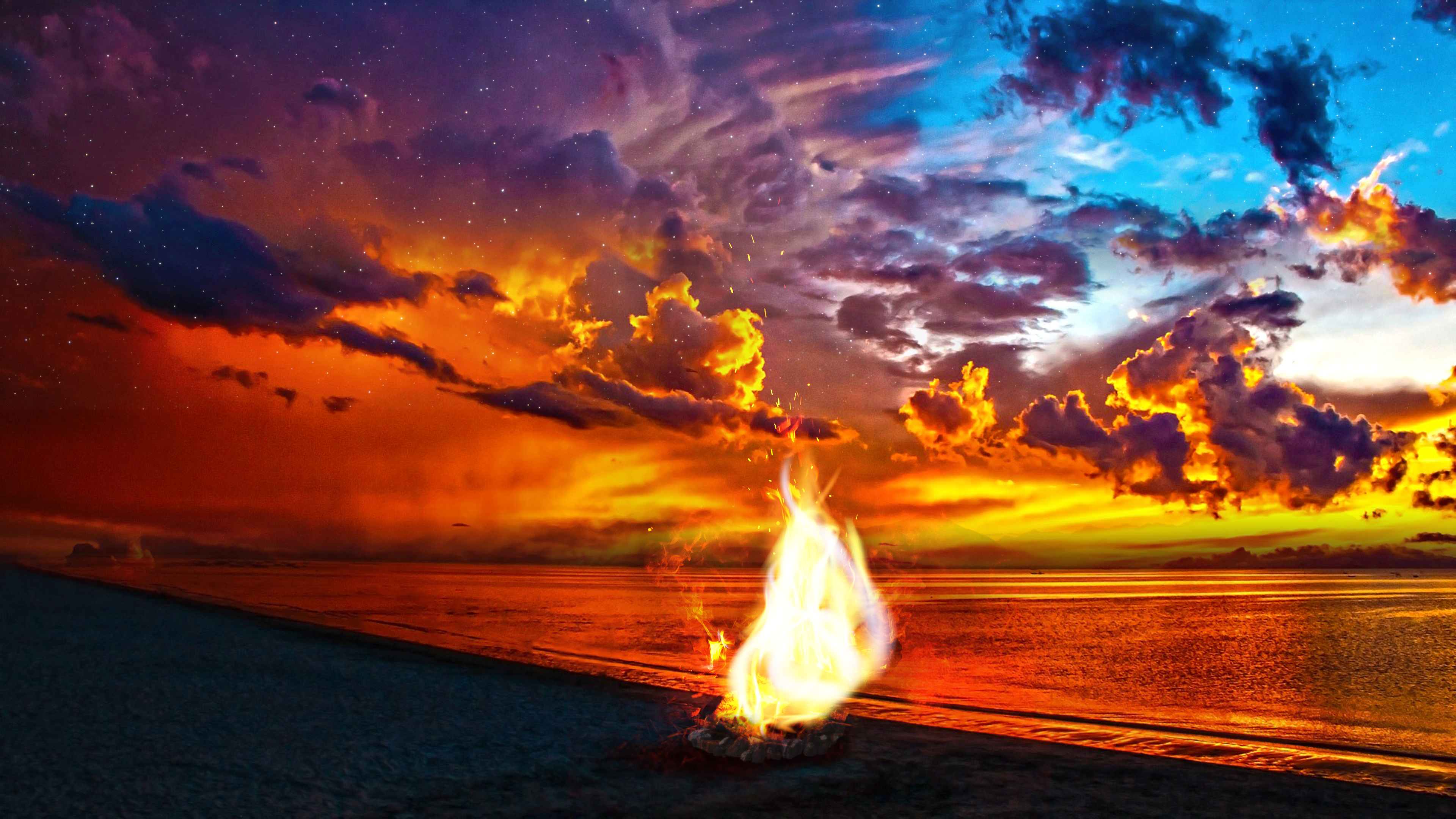 Beach Bonfire Wallpaper 4K