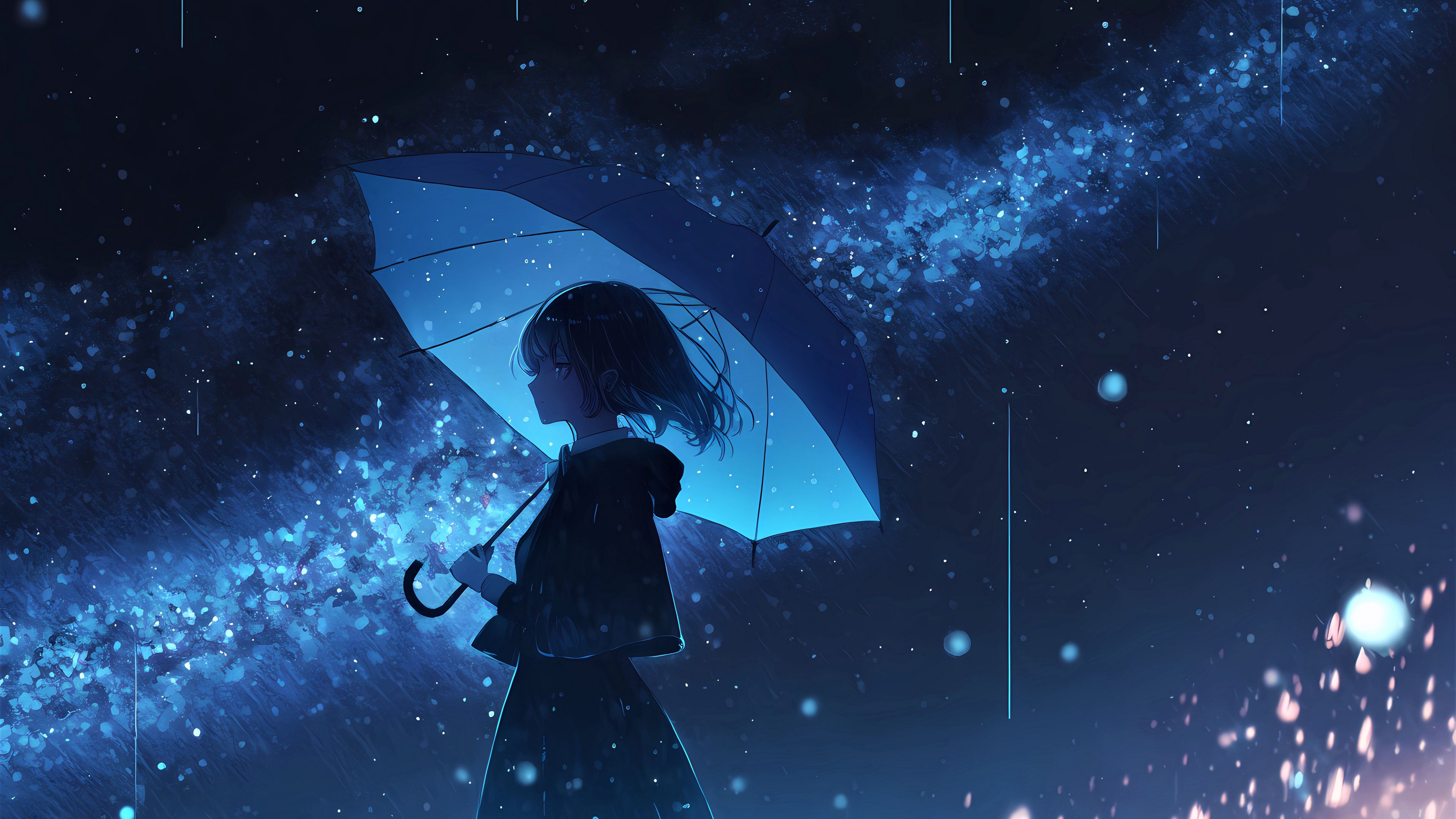 Download wallpaper 3840x2160 girl, umbrella, rain, anime, blue 4k uhd 16:9 HD background
