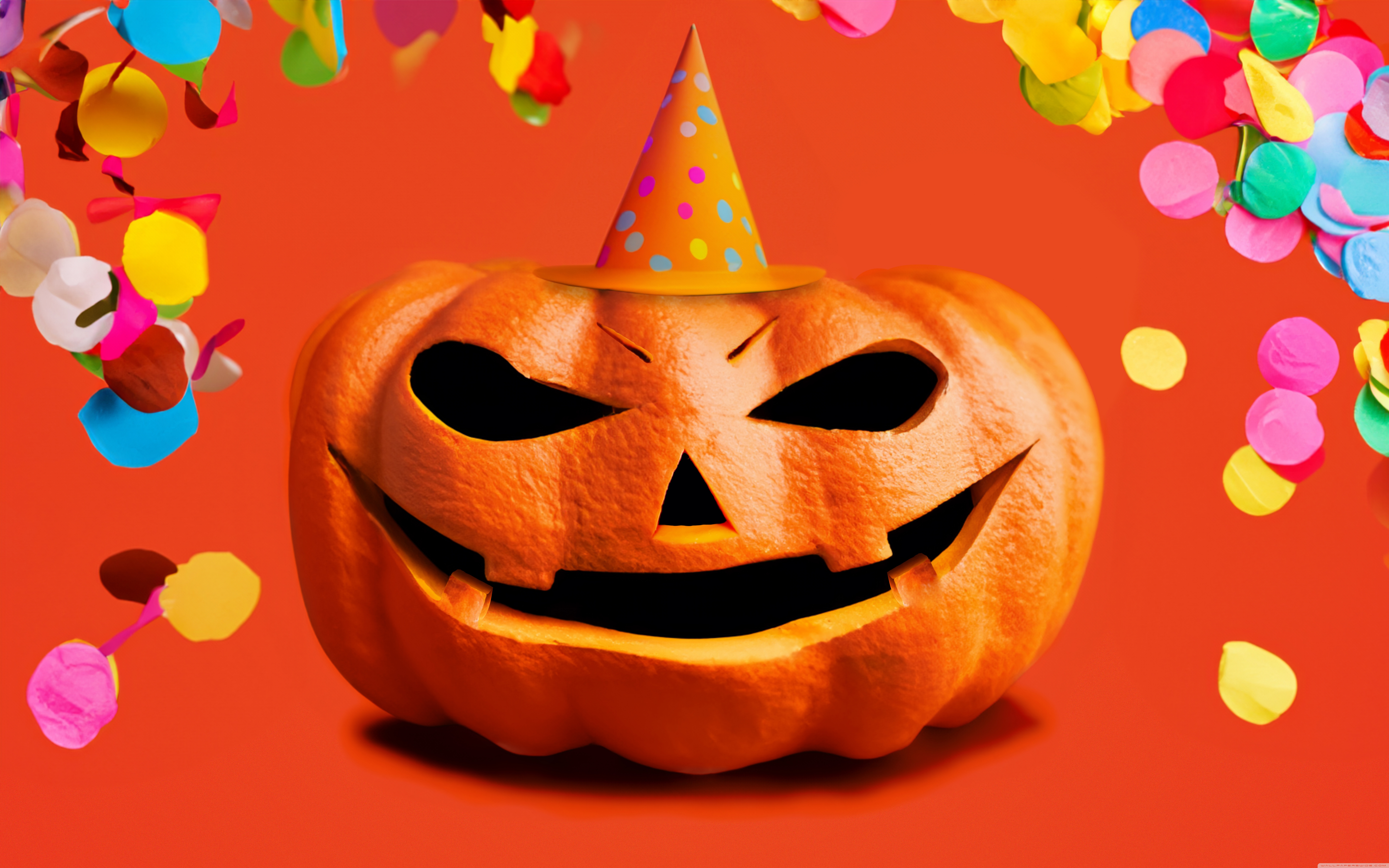 Halloween Party 2023, Jack O Lantern, Colorful Confetti Ultra HD Desktop Background Wallpaper for 4K UHD TV, Tablet