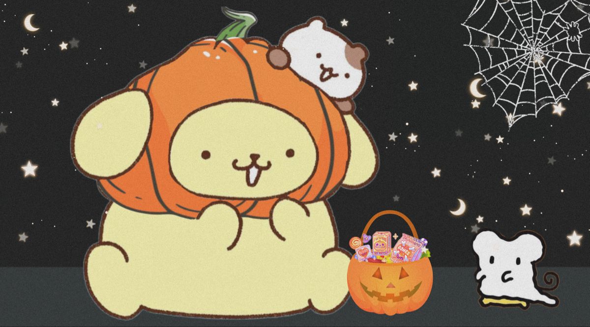 Sanrio Pompompurin Fall Halloween Ѽ. Sanrio wallpaper, Halloween desktop wallpaper, Cute fall wallpaper