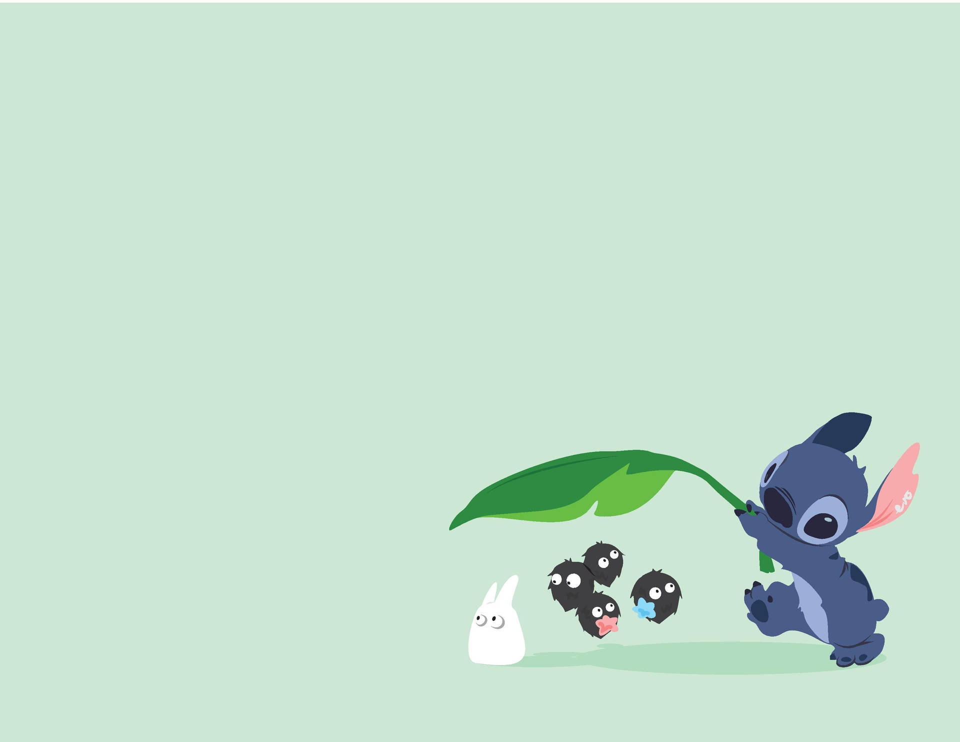 Download Cute Aesthetic Stitch And Mini Totoro For Computer Wallpaper