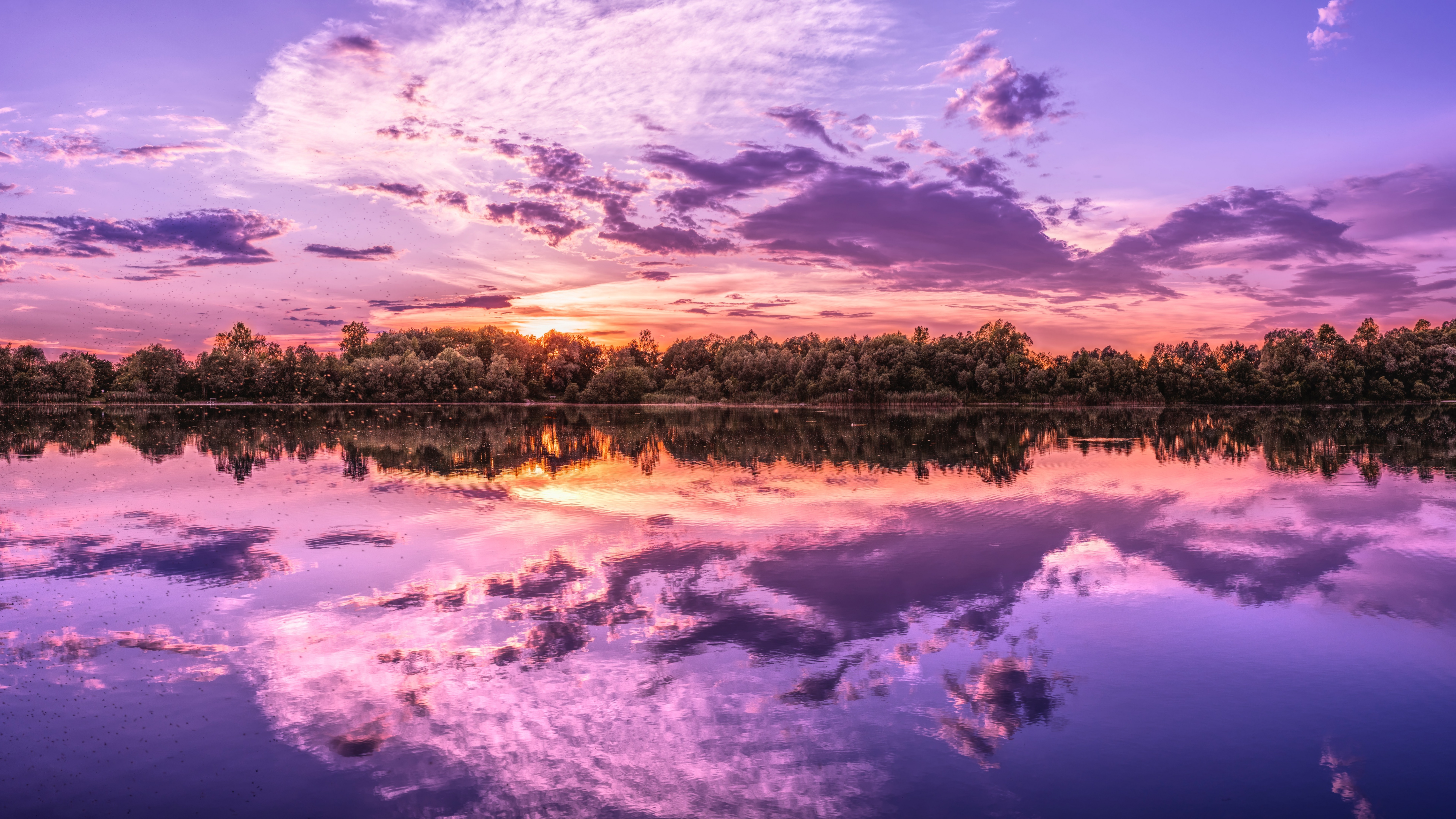 Purple sunset over lakes aesthetic 8K Wallpaper