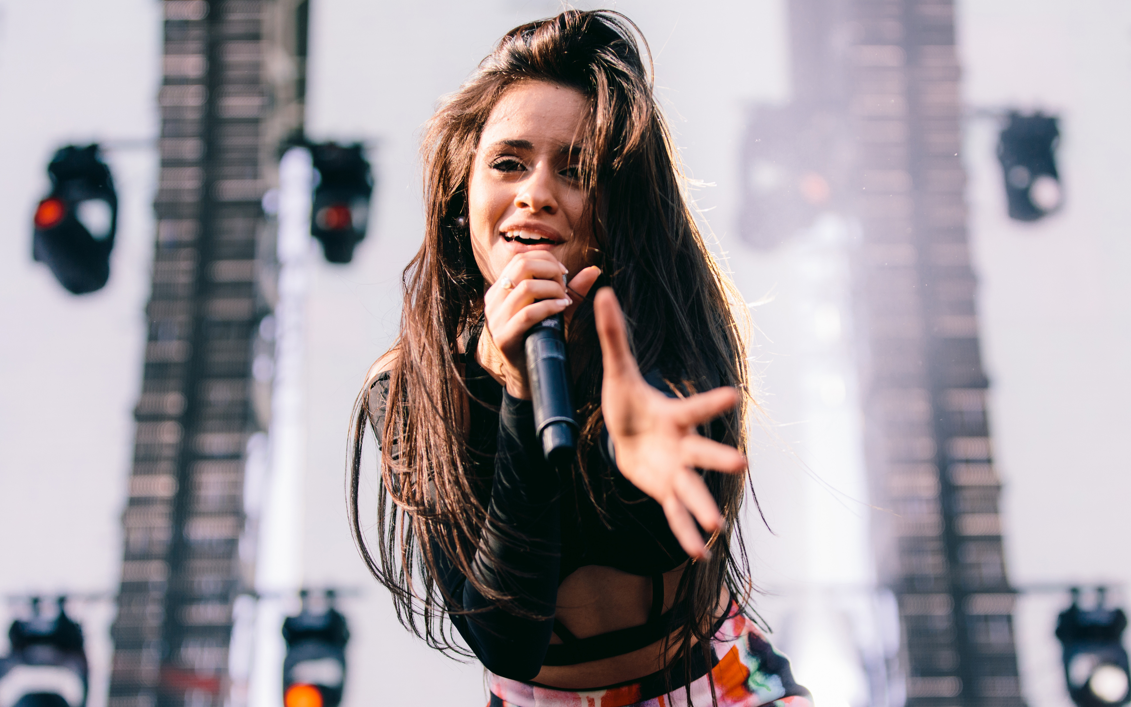 Download wallpaper Camila Cabello, 4k, concert, cuban singer, superstars, beautiful woman, brunette for desktop with resolution 3840x2400. High Quality HD picture wallpaper